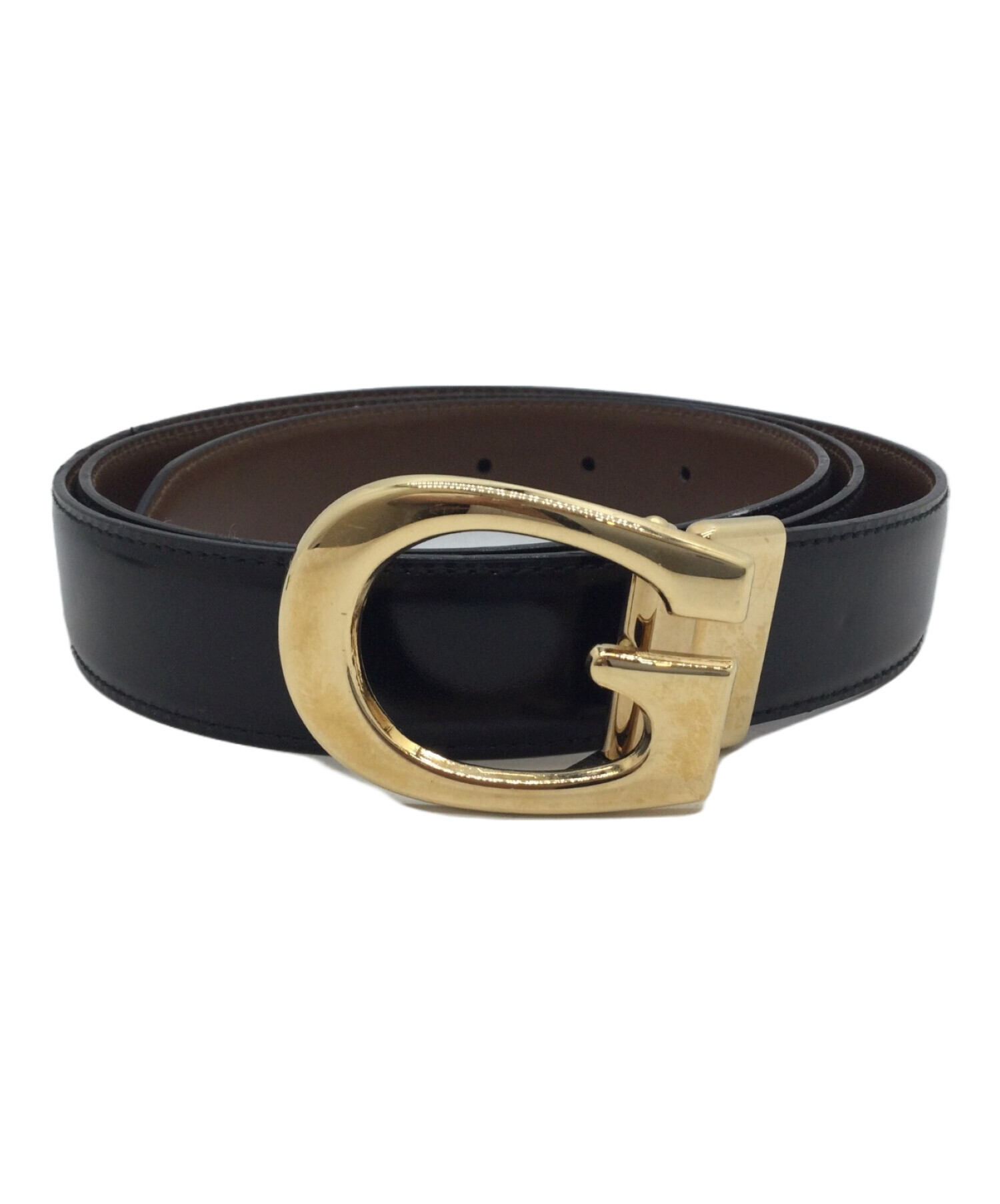 中古・古着通販】GUCCI (グッチ) Gバックルレザーベルト ブラック 