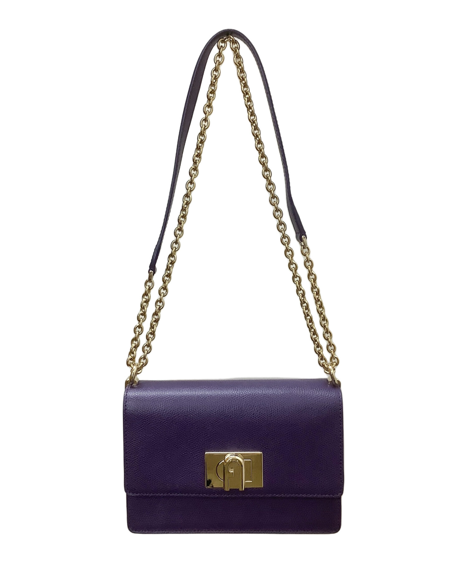 FURLA フルラ 2way レザーハンドバッグ ショルダーバッグ パープル 紫 中古・古着通販】FURLA (フルラ) チェーンショルダーバッグ パープル