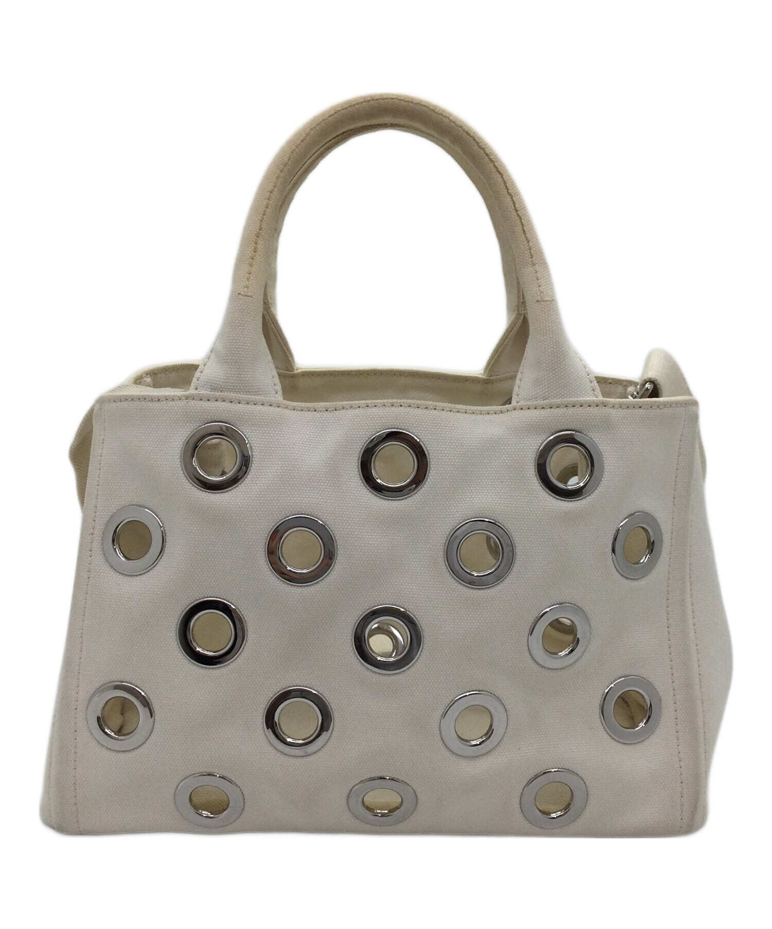 PRADA トートバッグ 中古・古着通販】PRADA (プラダ) トートバッグ ホワイト×シルバー