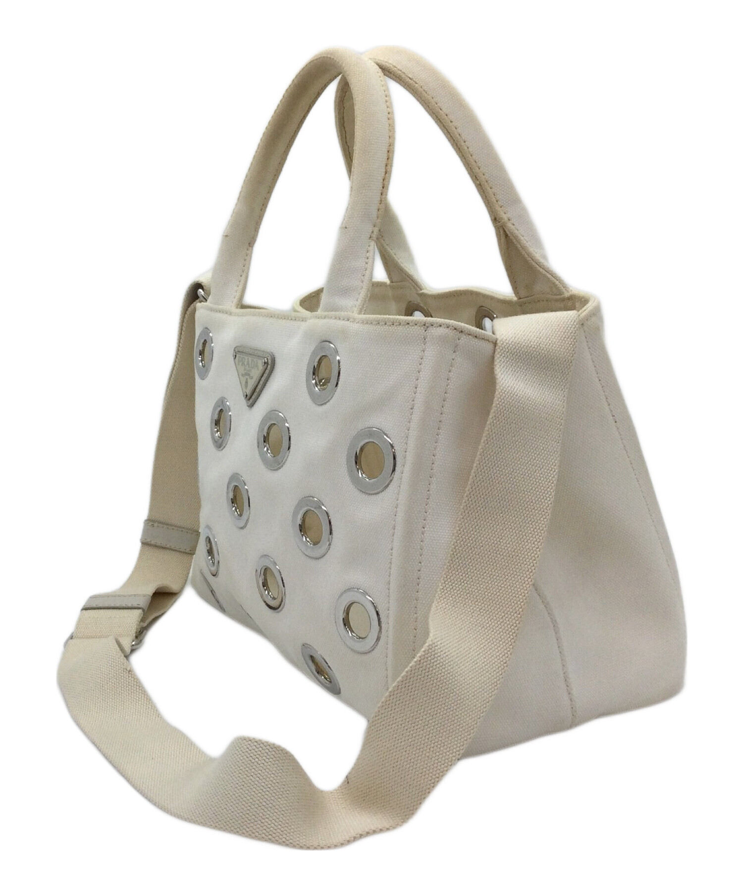 PRADA トートバッグ 中古・古着通販】PRADA (プラダ) トートバッグ ホワイト×シルバー