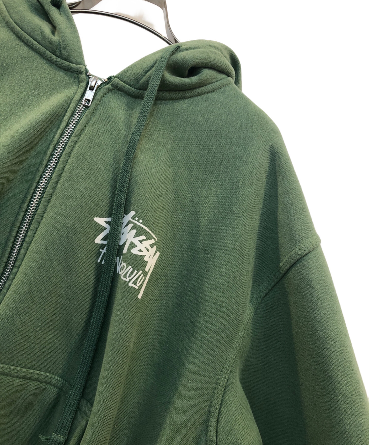 Stussy グリーン ジップアップパーカー 中古・古着通販】stussy (ステューシー) ジップパーカー グリーン
