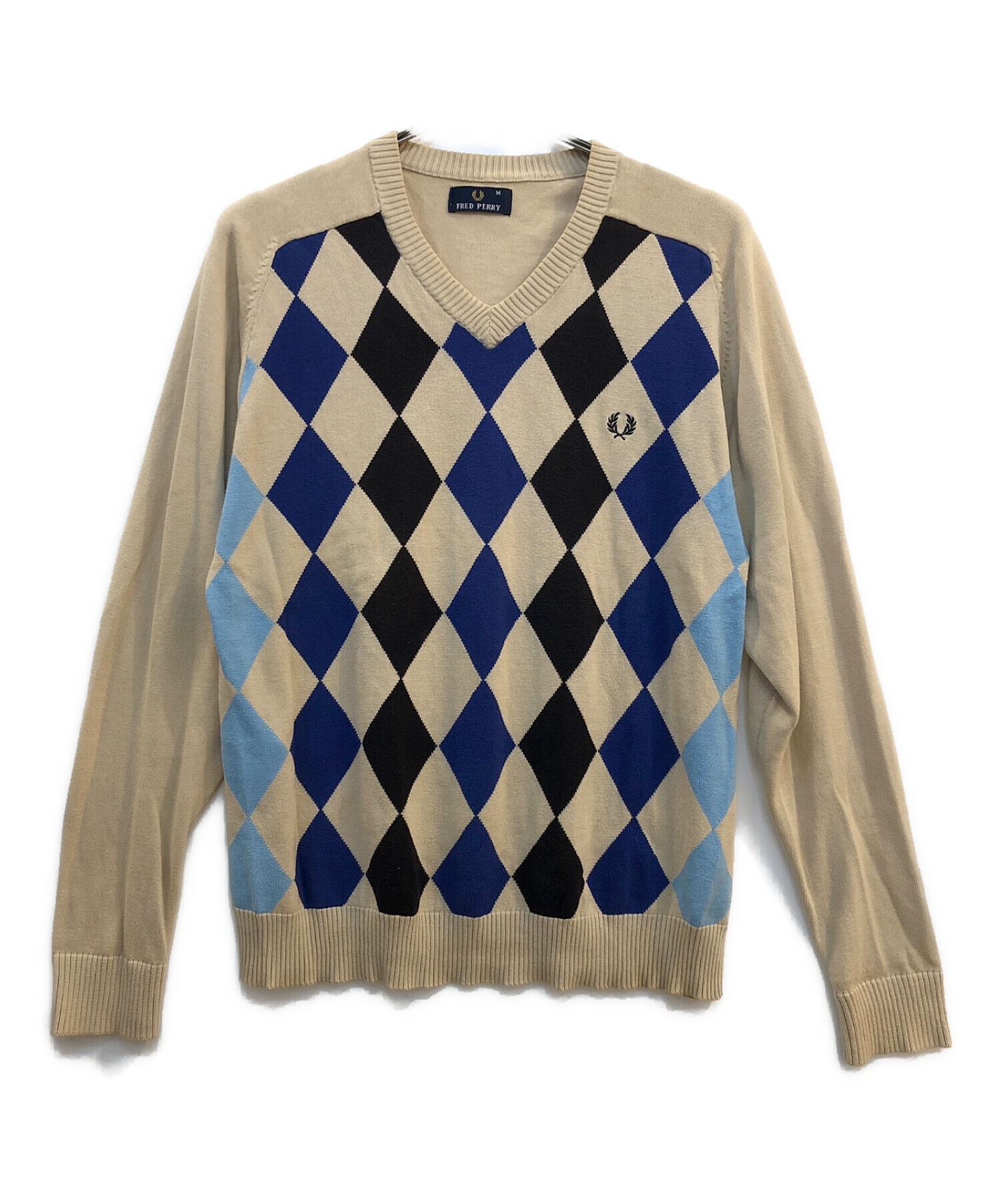 中古・古着通販】FRED PERRY (フレッドペリー) Vネックニット ベージュ 