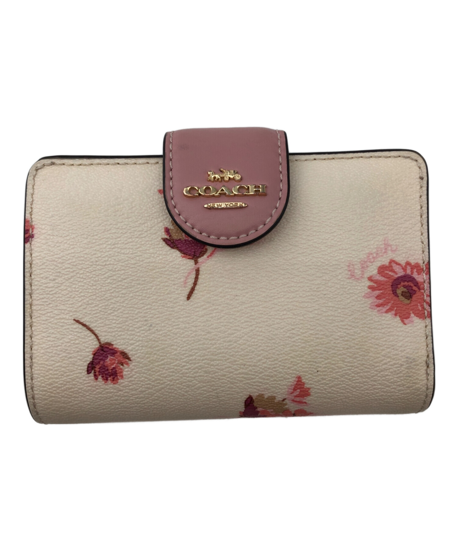 中古・古着通販】COACH (コーチ) 2つ折り財布 ホワイト×ピンク
