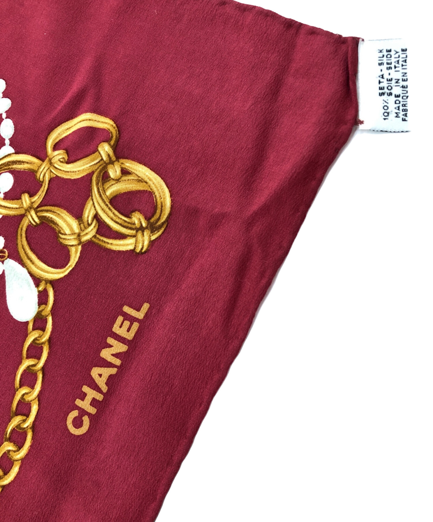 中古・古着通販】CHANEL (シャネル) チェーン柄シルクスカーフ レッド