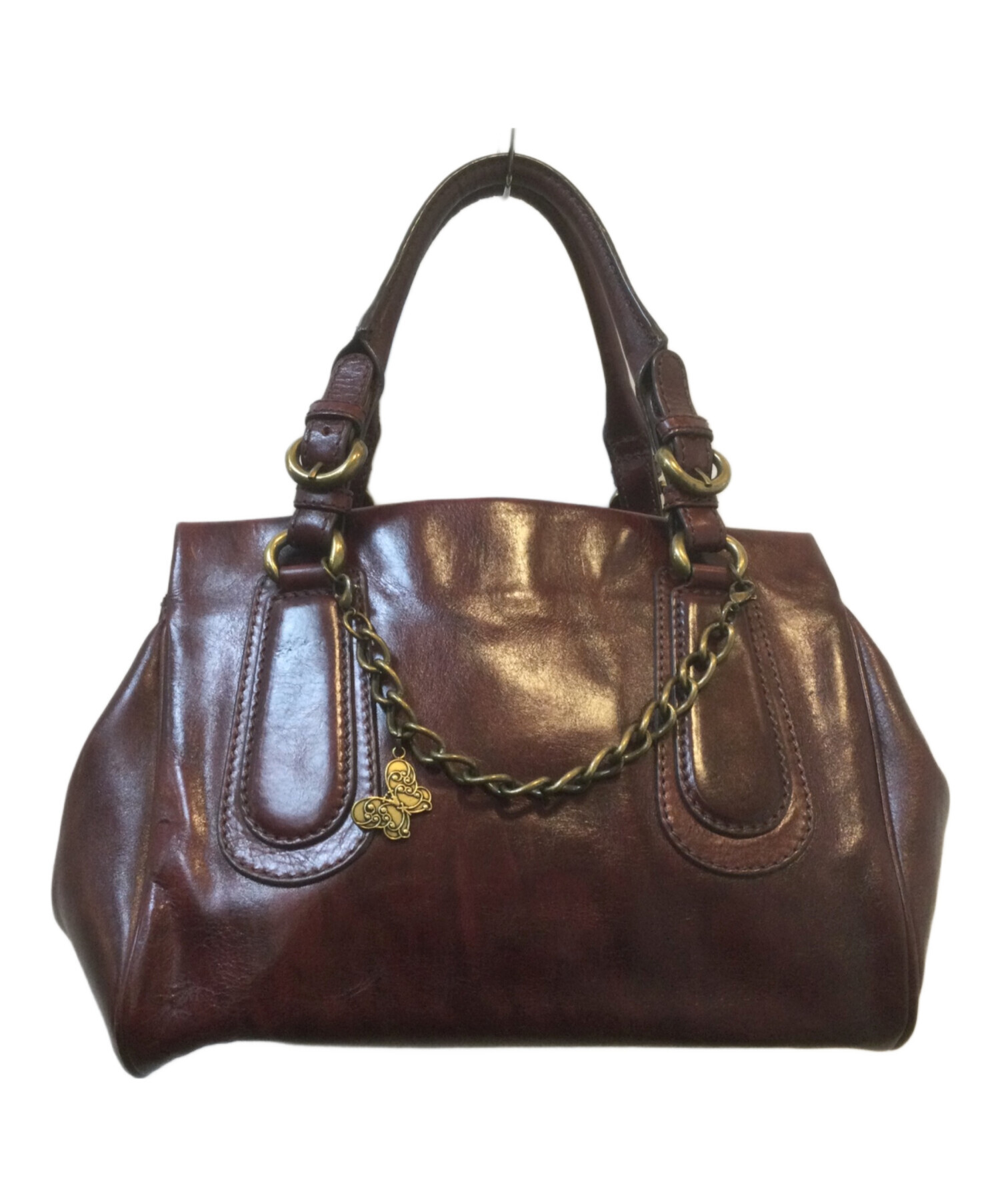 中古・古着通販】ANNA SUI (アナスイ) レザーハンドバッグ ボルドー 