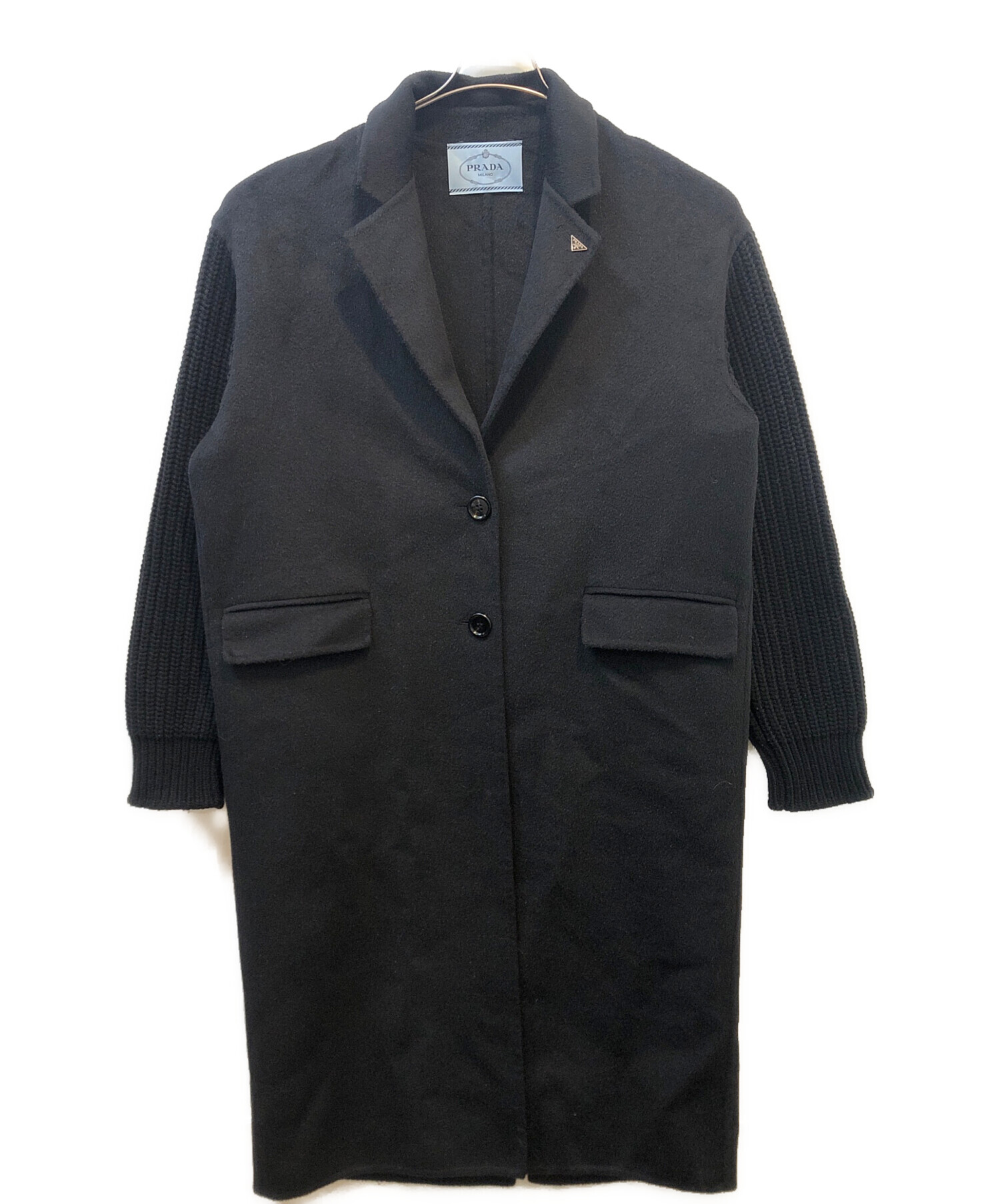 PRADA プラダ ウール100% コート サイズ38 薄手 ブラック レア品 中古・古着通販】PRADA (プラダ) ロングコート ブラック サイズ:38