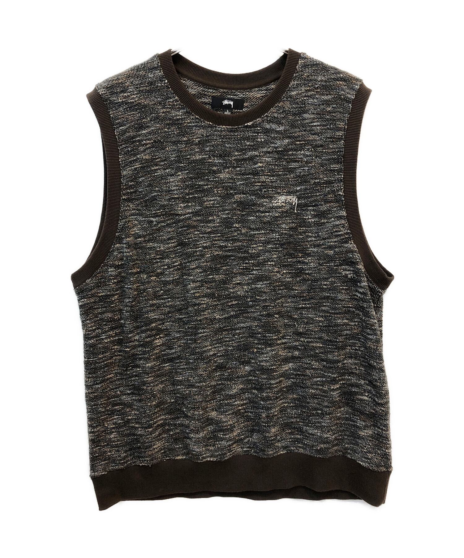 Stussy グレー ベスト　激レア 中古・古着通販】stussy (ステューシー) ニットベスト ブラウン×グレー