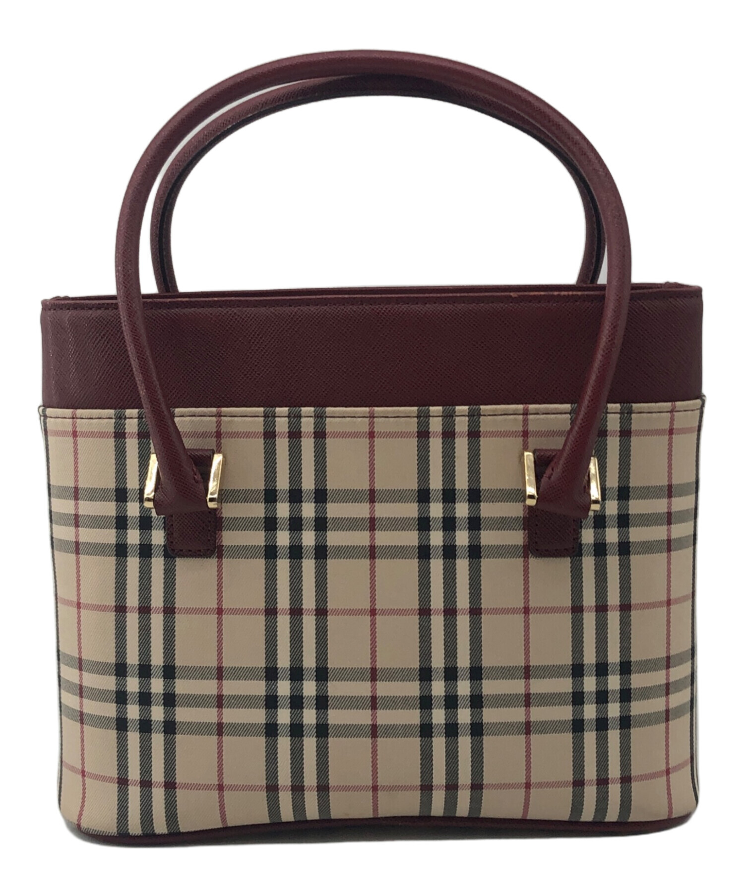 BURBERRY　バーバリー　ノバチェック　舟形　ハンドバッグ　トート　ボルドー 中古・古着通販】BURBERRY (バーバリー) ハンドバッグ ノバチェック