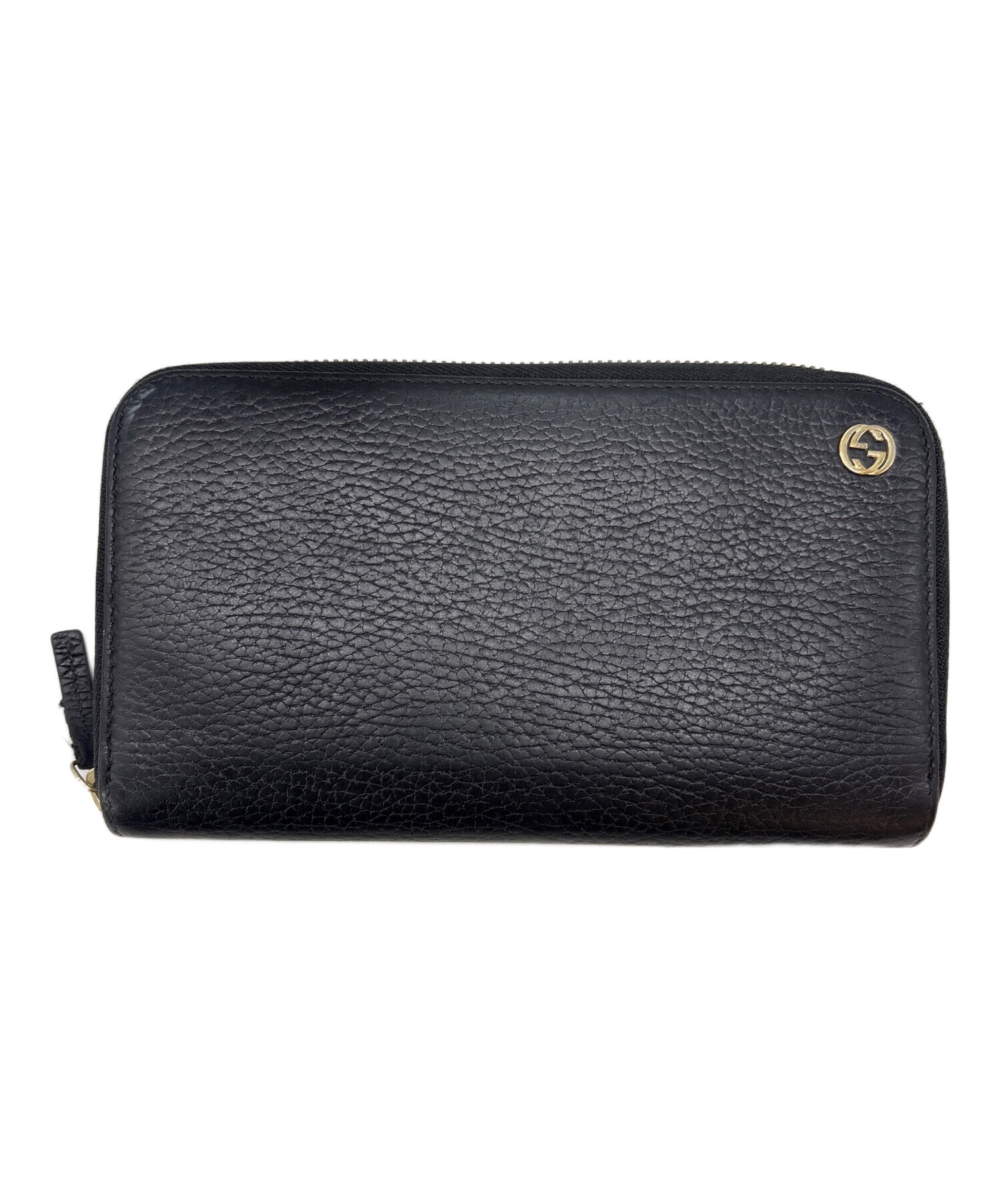 GUCCI グッチ　ラウンドファスナー　インターロッキング　シボ革　ブラック 中古・古着通販】GUCCI (グッチ) GUCCI ラウンドファスナー インター