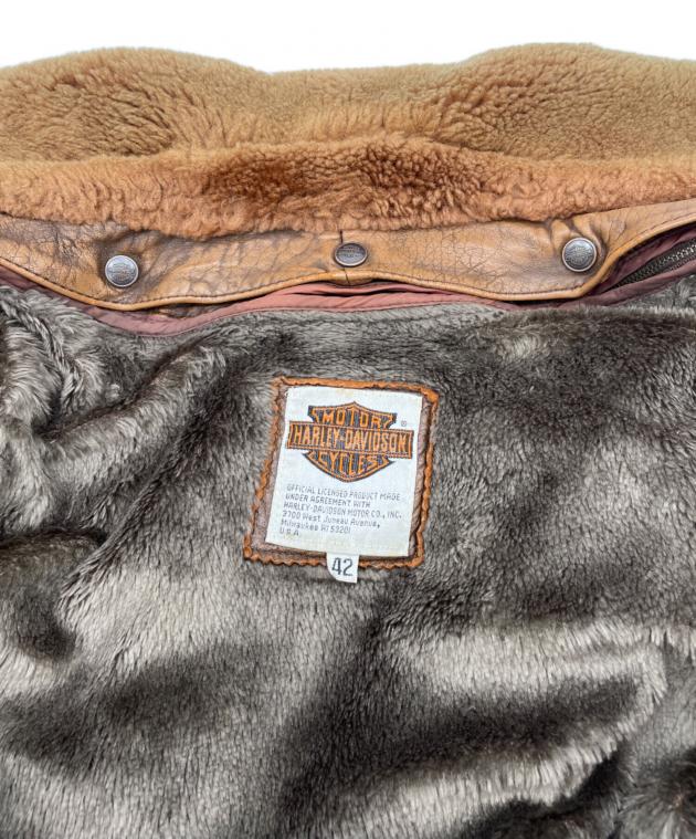 ハーレーダビッドソン ブラウンレザー ファー襟付きジャケット ラム革 42 中古・古着通販】HARLEY-DAVIDSON (ハーレーダビッドソン) レザー