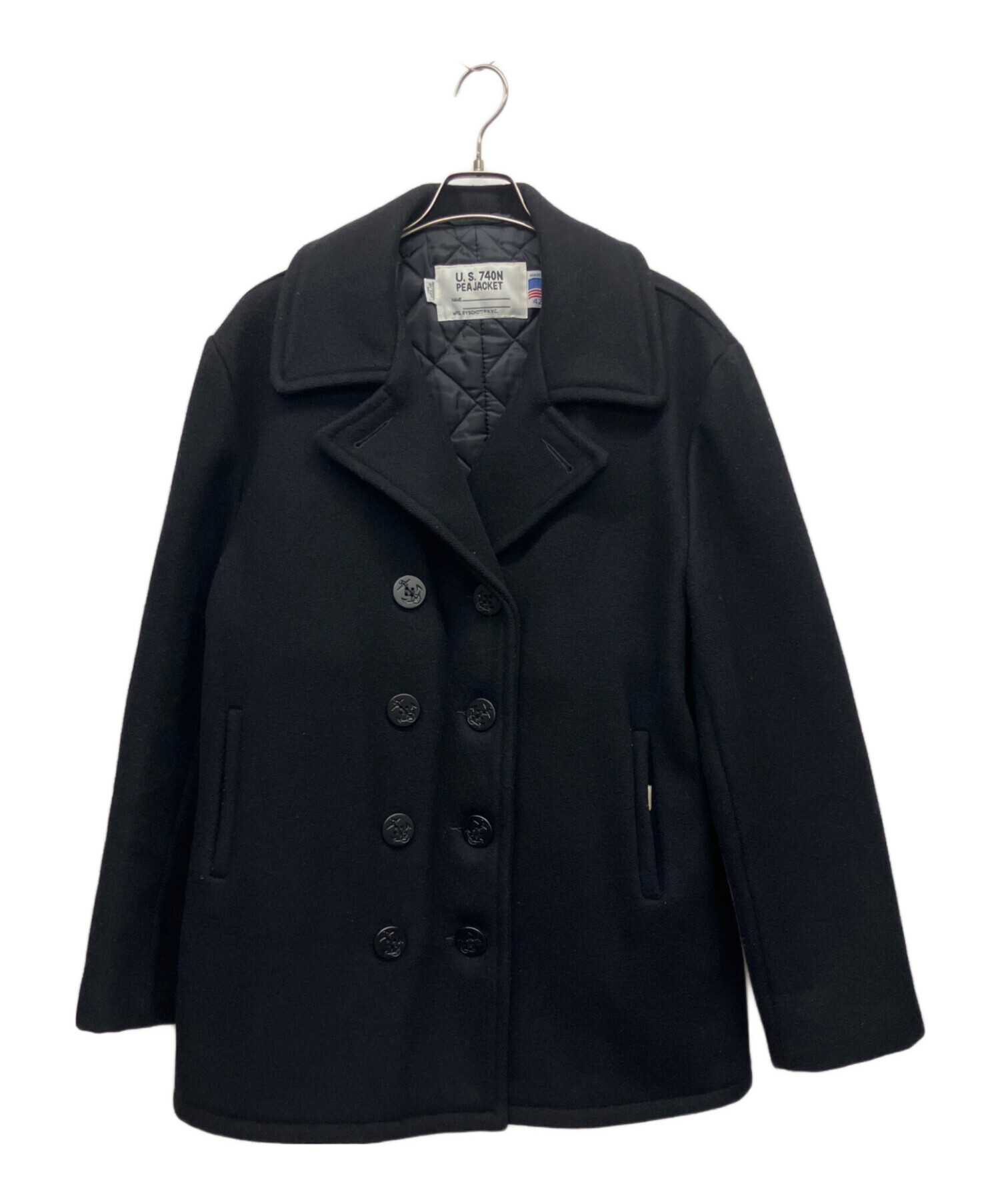 極美品/L相当● Schott Pコート シングル キルティング 米国製 黒 中古・古着通販】Schott (ショット) Pコート ブラック サイズ:42