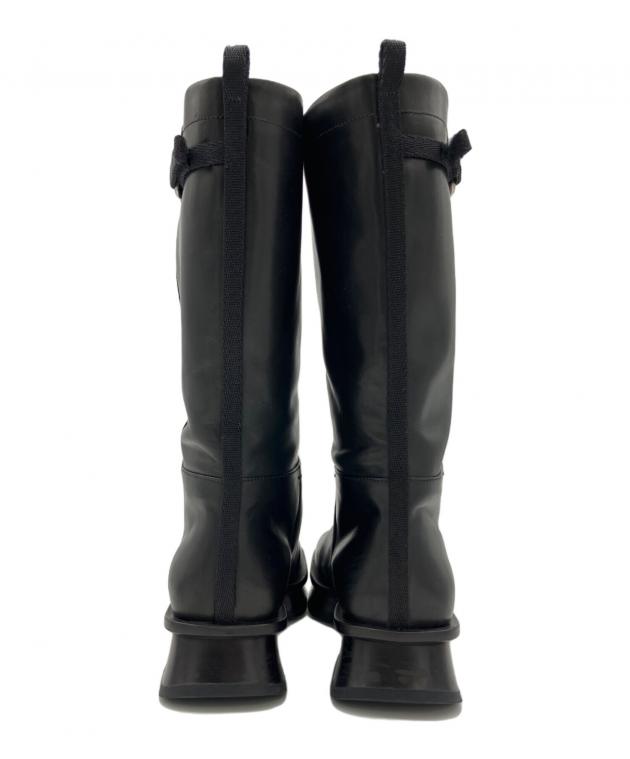 PRADAブラック ロングブーツ 35サイズ 中古・古着通販】PRADA (プラダ) レザーロングブーツ ブラック サイズ