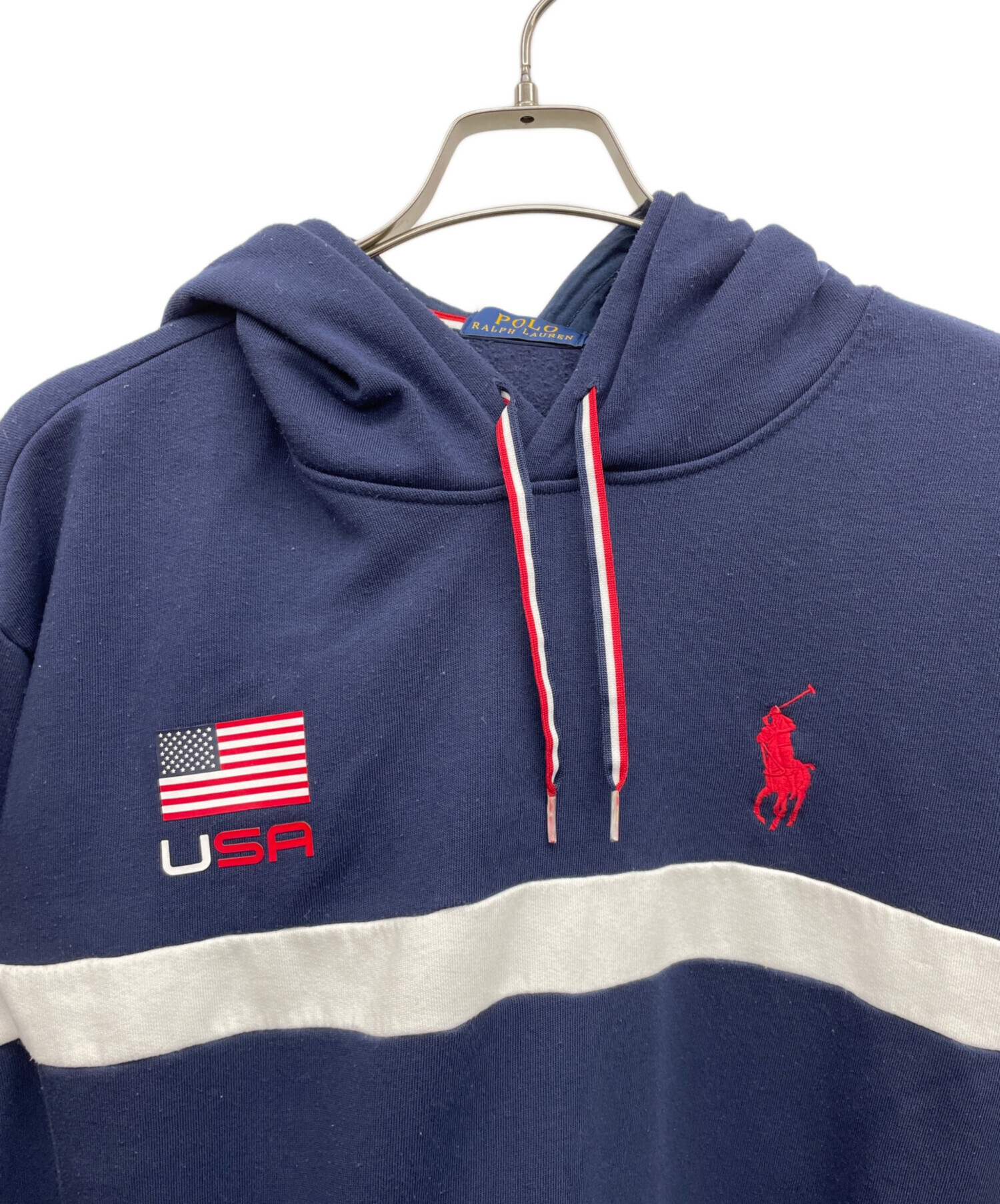 【美品】90s Ralph Lauren パーカー フーディ ボーダー 古着 古着 90s Polo Ralph Lauren 白×青 切替 ボーダー コットン ジャケット