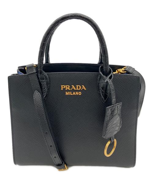 ゆ*ん様 PRADA プラダ 2WAY ハンドバッグ ショルダーバッグ 黒 中古・古着通販】PRADA (プラダ) 2WAYショルダーバッグ ブラック