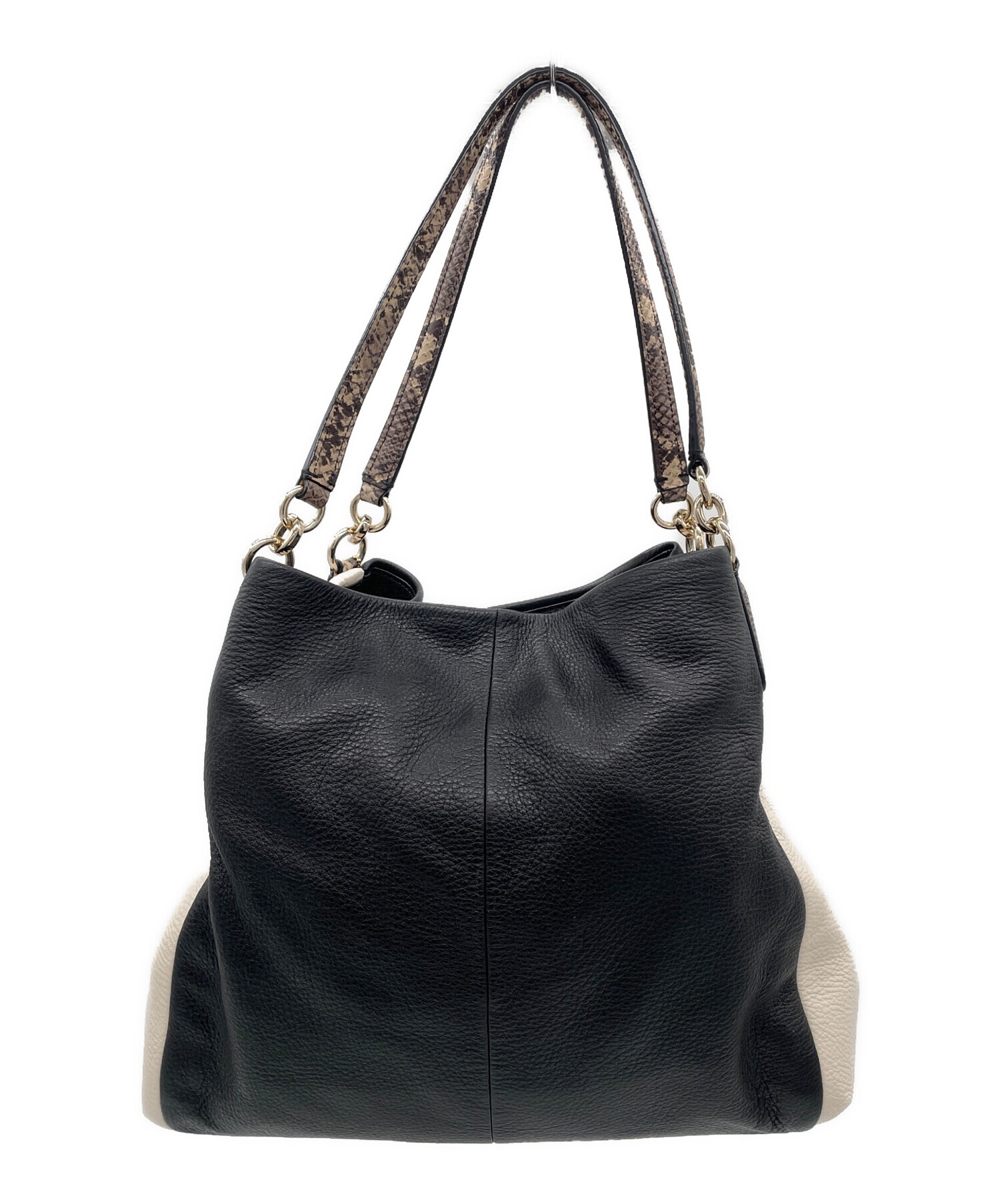 中古・古着通販】COACH (コーチ) ハンドバッグ ブラック×ホワイト 
