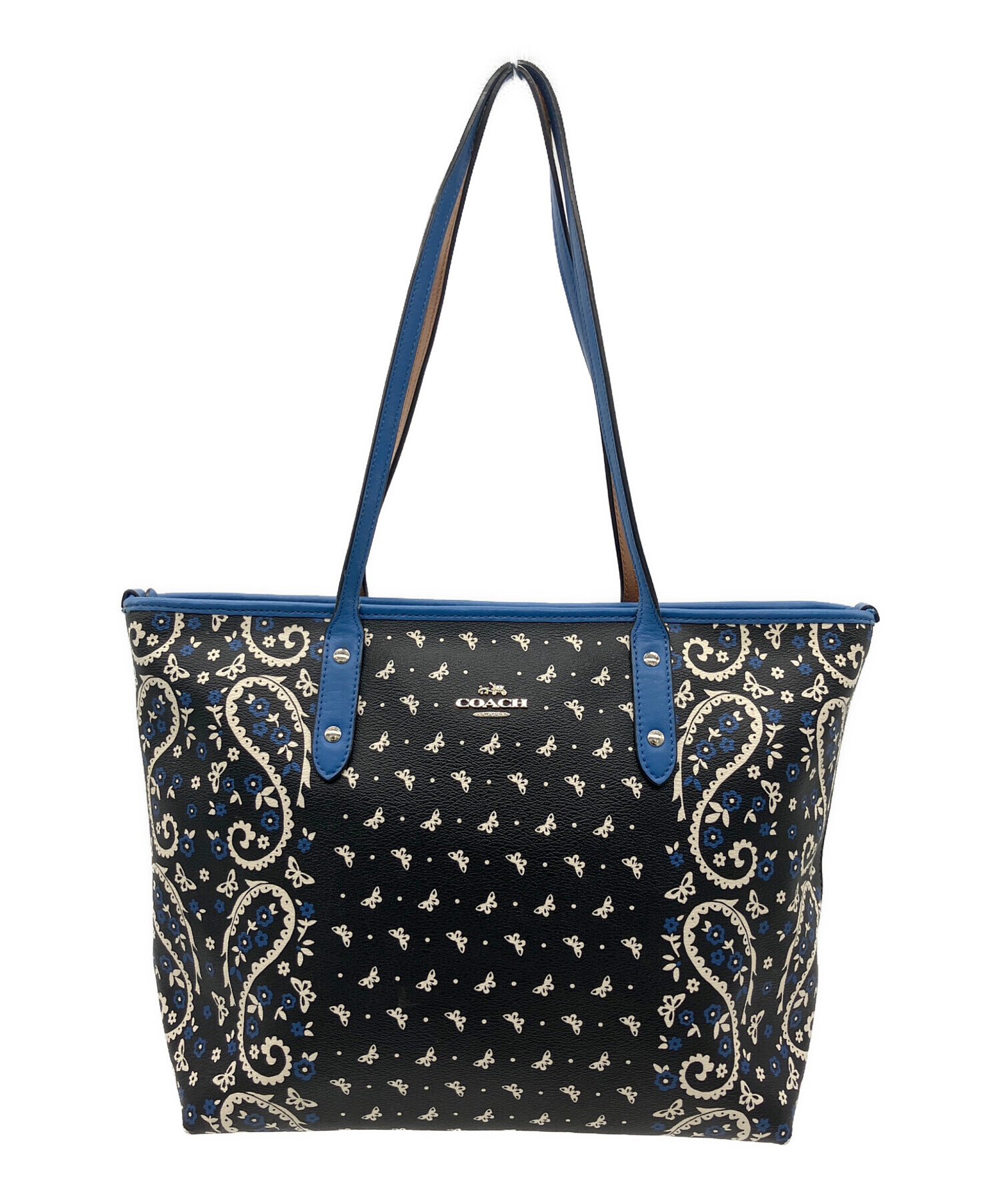 中古・古着通販】COACH (コーチ) トートバッグ ブラック×ブルー
