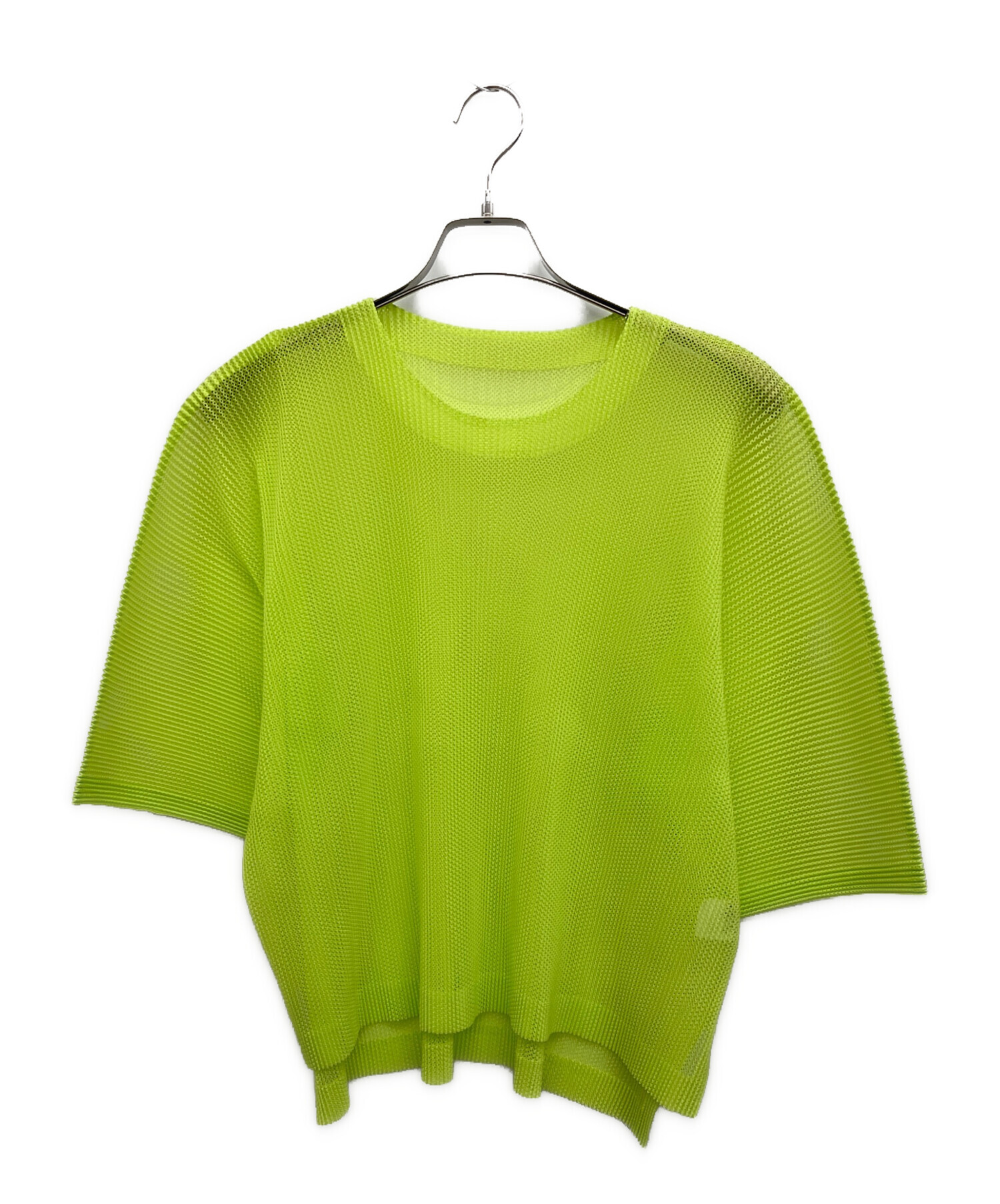 【最終値下げ】プリーツプリーズ　半袖カットソー　黄緑　pleats please 中古・古着通販】PLEATS PLEASE (プリーツプリーズ) メッシュ ショート