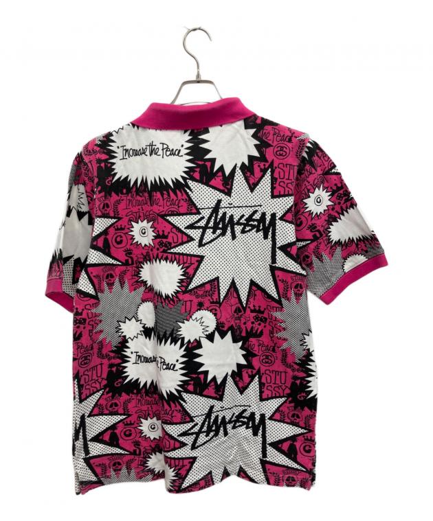 【美品】STUSSY ステューシー メンズ 七分袖ポロシャツ 赤 ピンクラインL 中古・古着通販】stussy (ステューシー) ポロシャツ ピンク サイズ:L