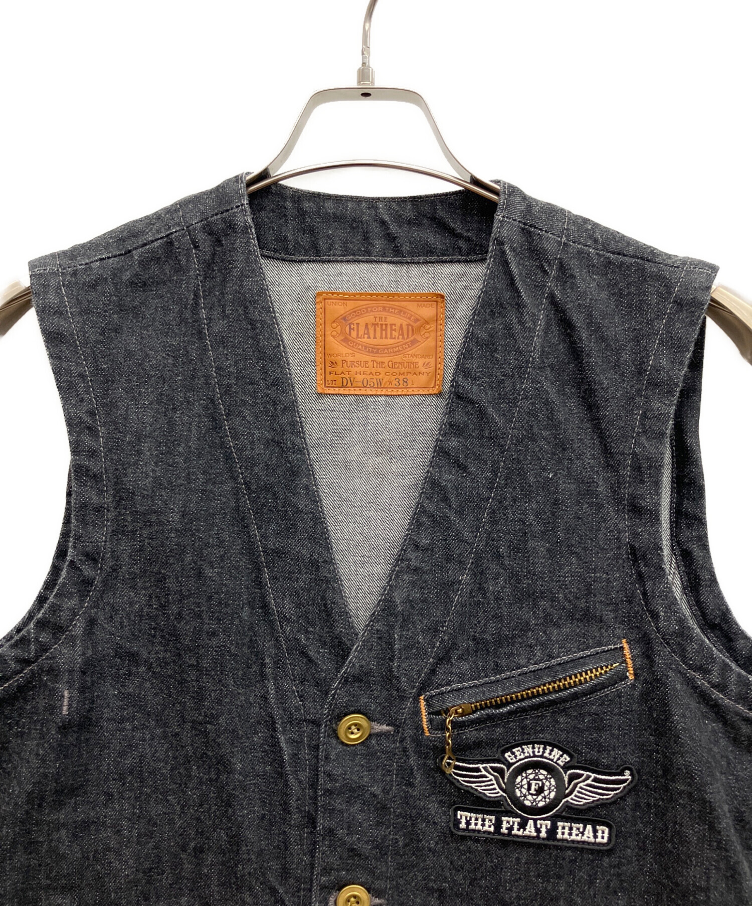 THE FLAT HEAD ダウンベスト W38 中古・古着通販】THE FLAT HEAD (ザ・フラットヘッド) デニムベスト