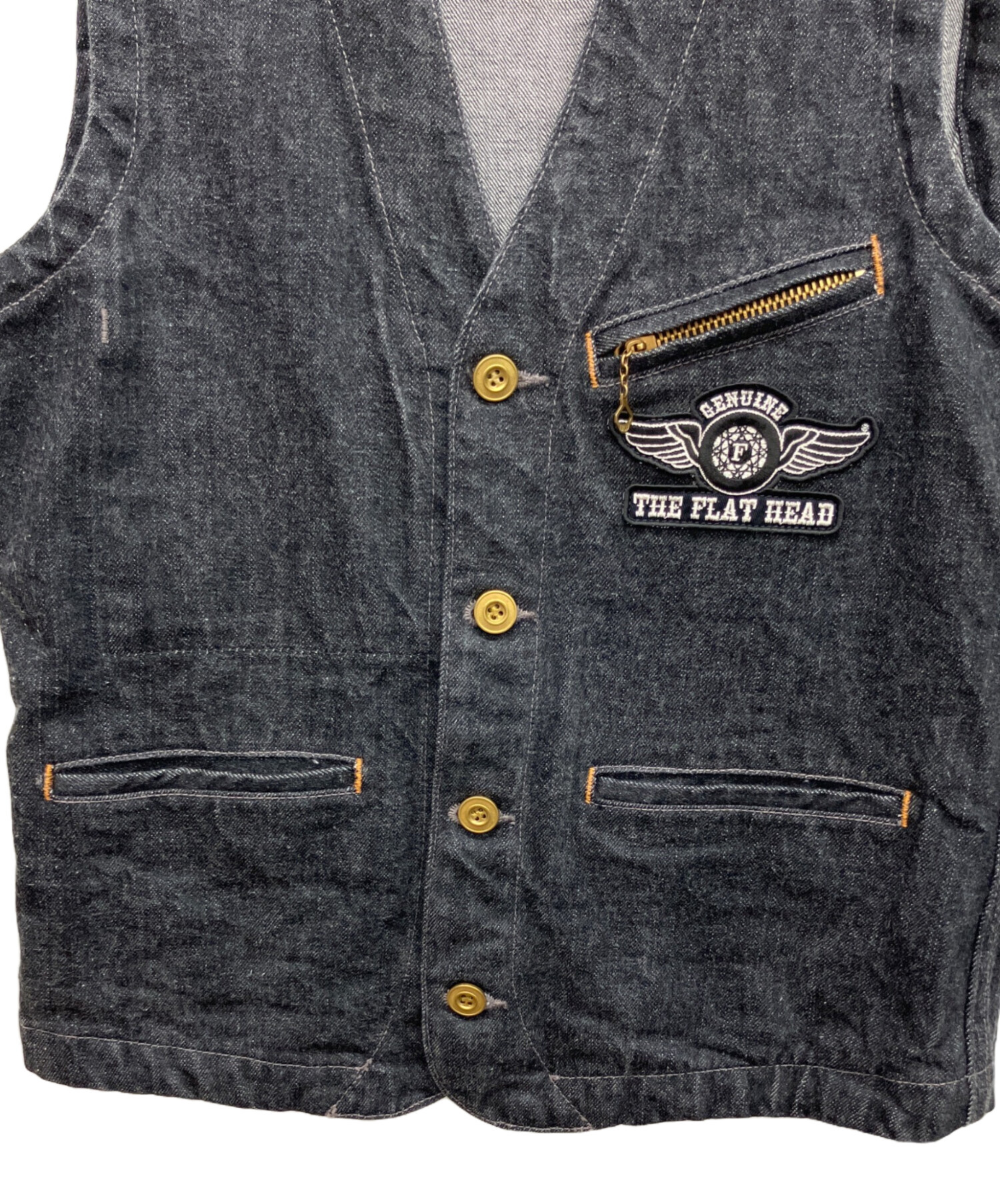 THE FLAT HEAD ダウンベスト W38 中古・古着通販】THE FLAT HEAD (ザ・フラットヘッド) デニムベスト