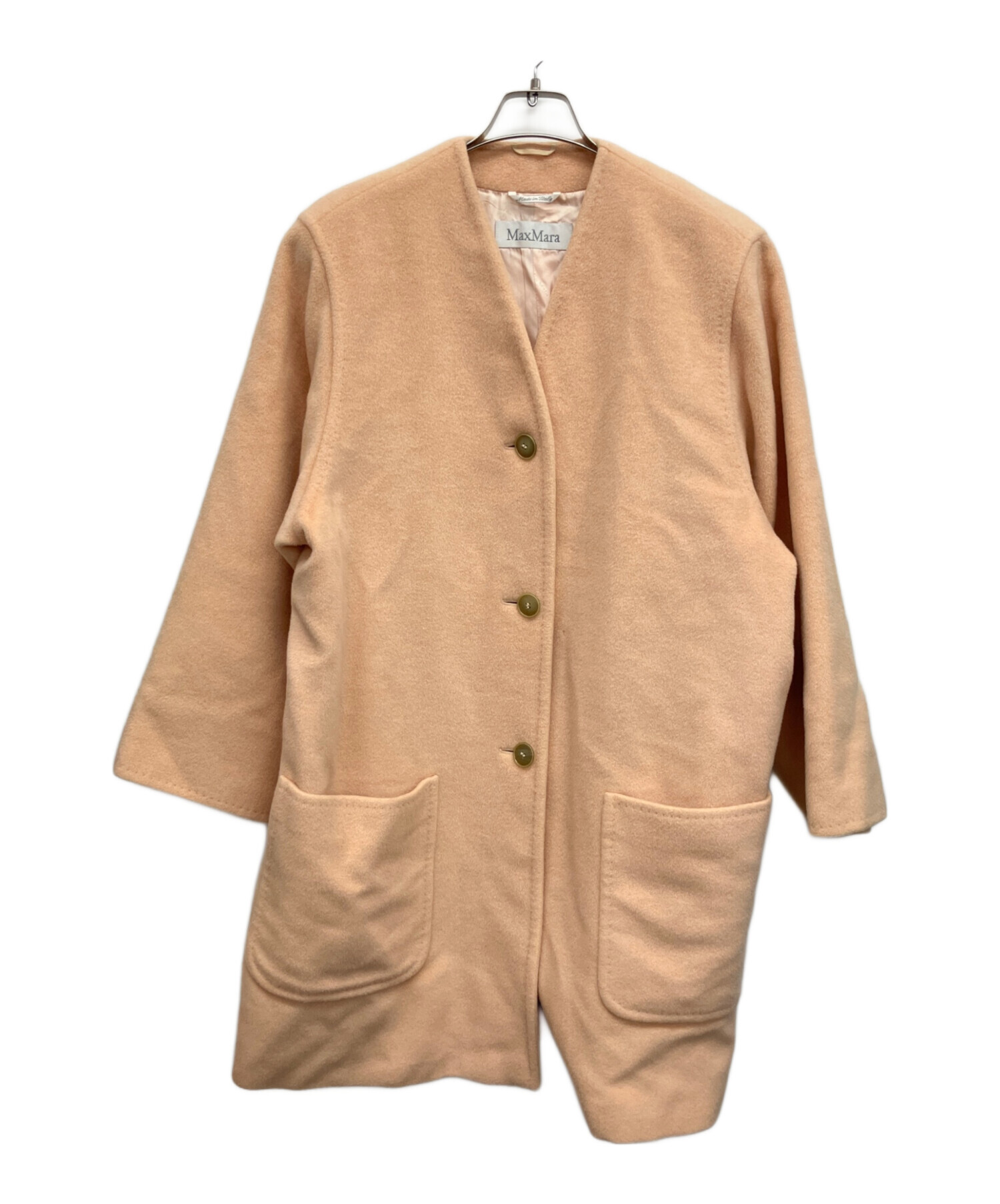 中古・古着通販】MaxMara (マックスマーラ) ノーカラーコート ピンク