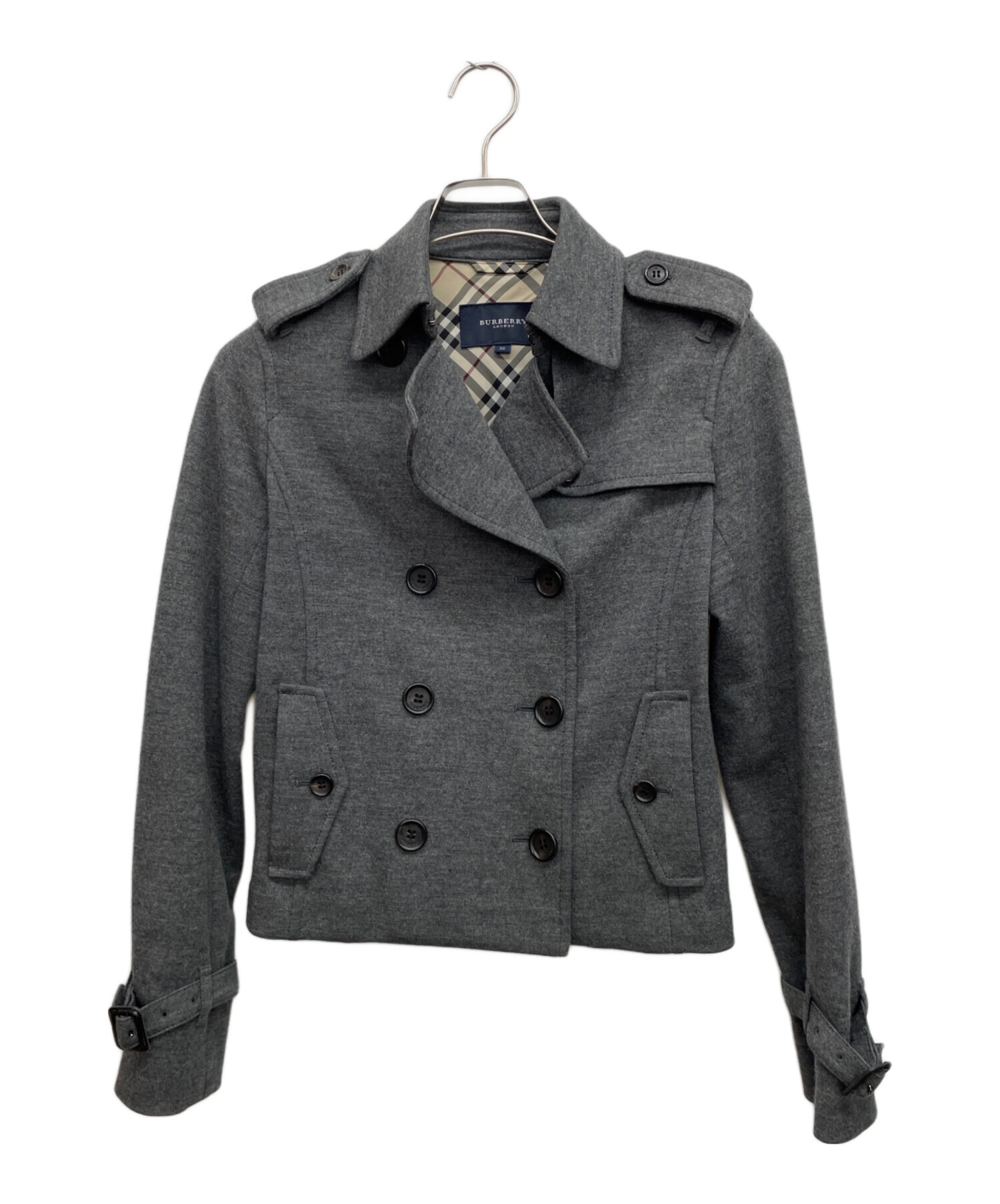 BURBERRY*バーバリーロンドン　ショートコート　チェック　グレー　38 中古・古着通販】BURBERRY LONDON (バーバリーロンドン) ショートP