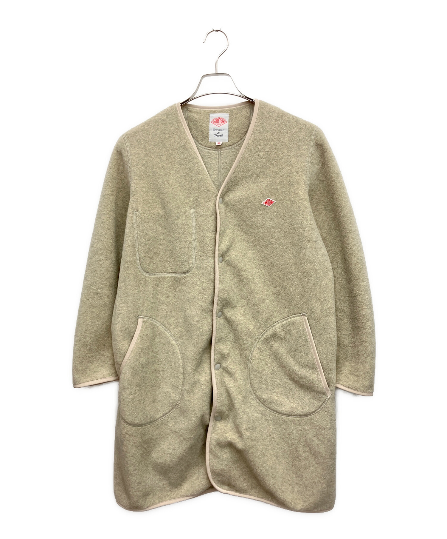 正規品DANTON ノーカラーコート36 ベージュ 中古・古着通販】DANTON (ダントン) フリースノーカラーコート