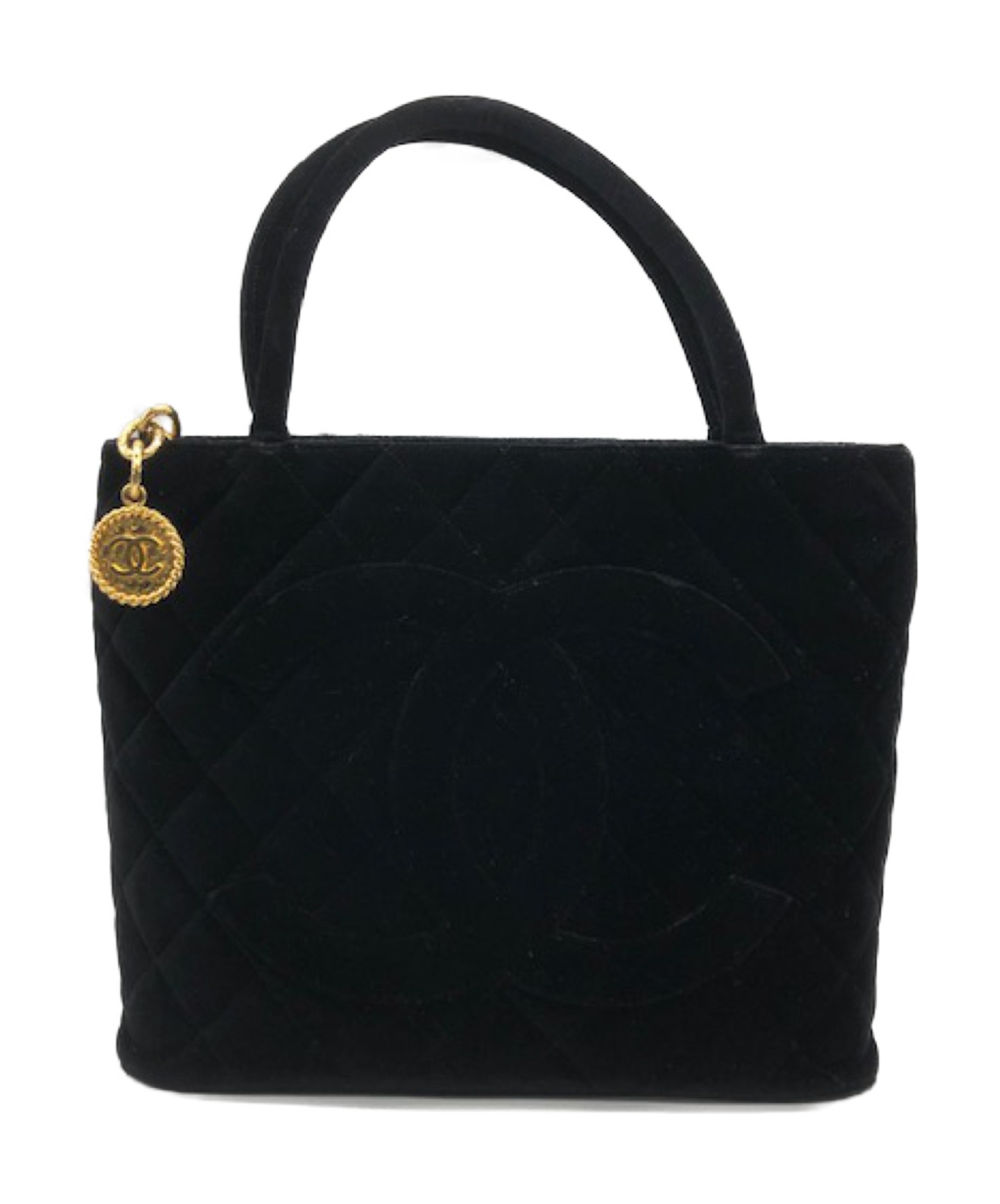 中古・古着通販】CHANEL (シャネル) 復刻ベロアハンドバッグ ブラック