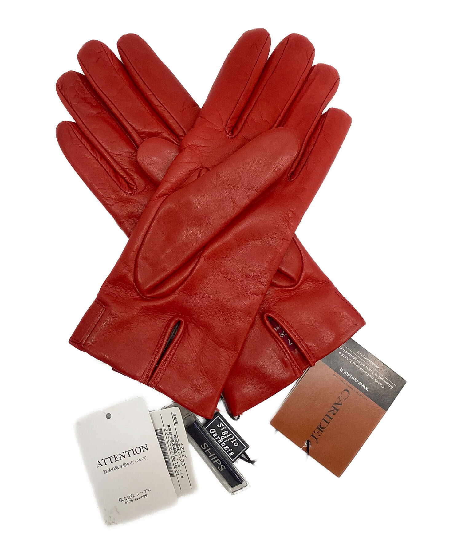 カリデイ CARIDEI 手袋 レザーグローブ 7 1/2サイズ 中古・古着通販】CARIDEI (カリデイ) レザーグローブ レッド サイズ:7