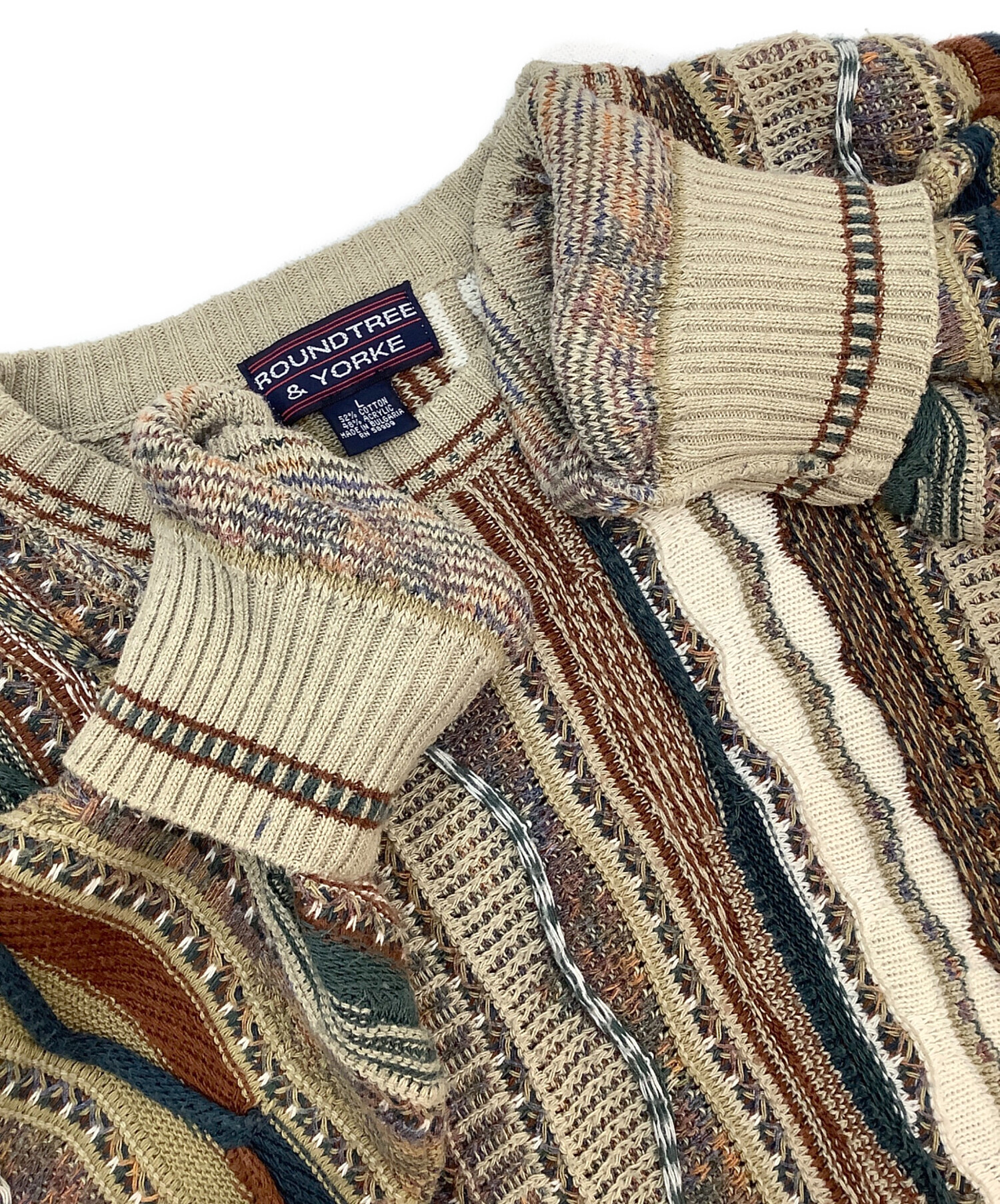 90s ROUNDTREE & YORKE 3Dニット 立体編み　L 中古・古着通販】ROUNDTREE&YORKE (ROUNDTREE＆YORKE) 3Dニット マルチ