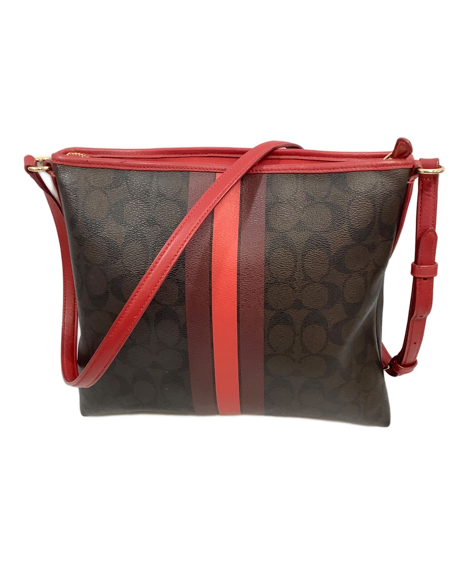 中古・古着通販】COACH (コーチ) ショルダーバッグ レッド×ブラウン 