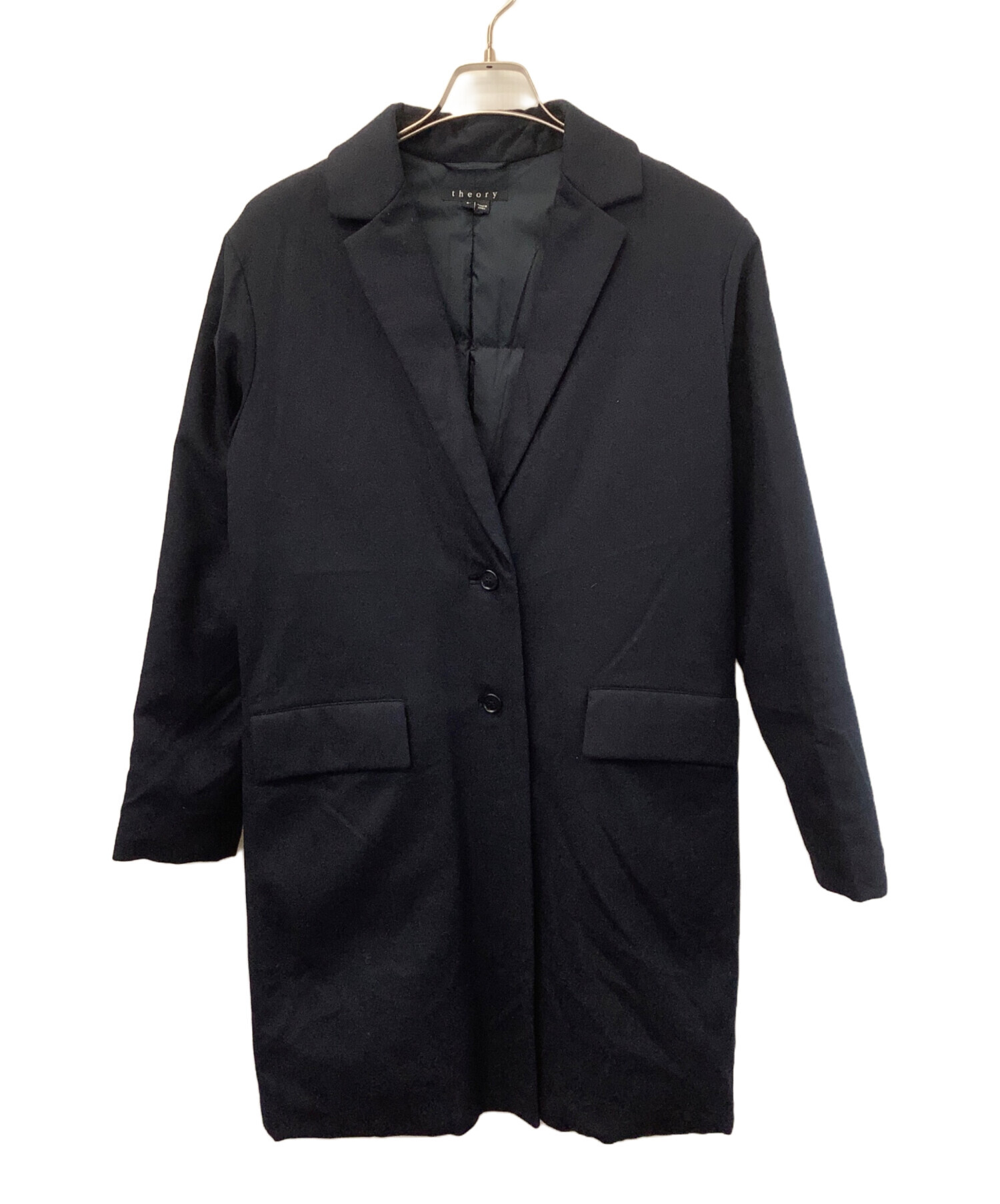 【送料無料】Theory セオリーのチェスターコート　黒　ブラック　Sサイズ 中古・古着通販】theory (セオリー) チェスターコート ネイビー サイズ