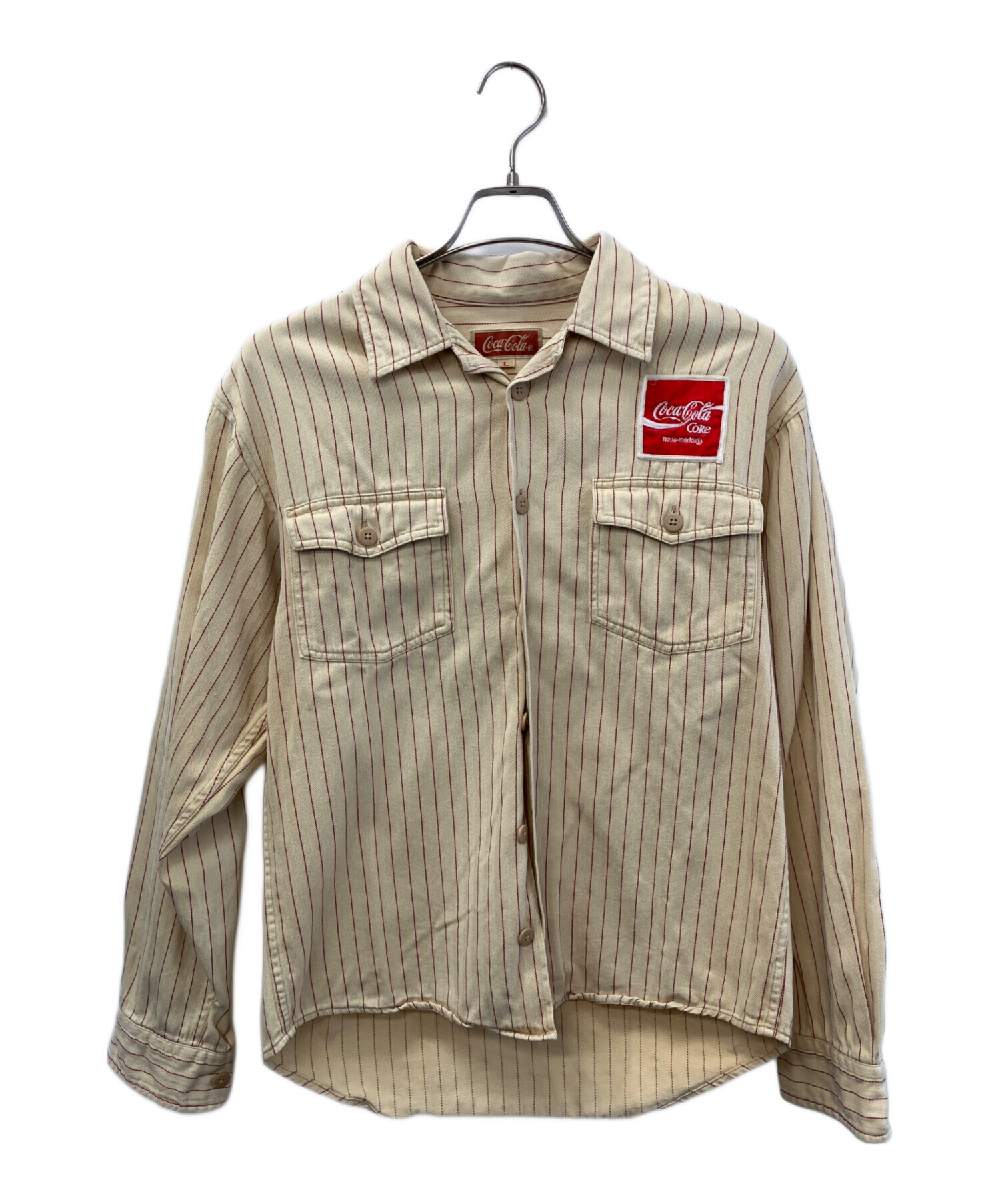 ERL 春夏コカコーラシャツ 1回着用 Lサイズ　 USED加工 中古・古着通販】Coca Cola (コカコーラ) 長袖シャツ ベージュ サイズ
