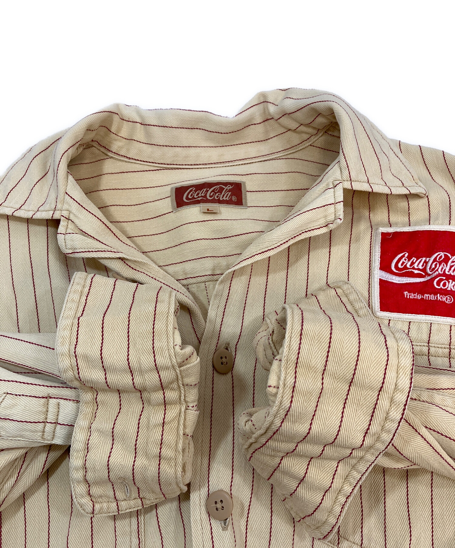 ERL 春夏コカコーラシャツ 1回着用 Lサイズ　 USED加工 中古・古着通販】Coca Cola (コカコーラ) 長袖シャツ ベージュ サイズ