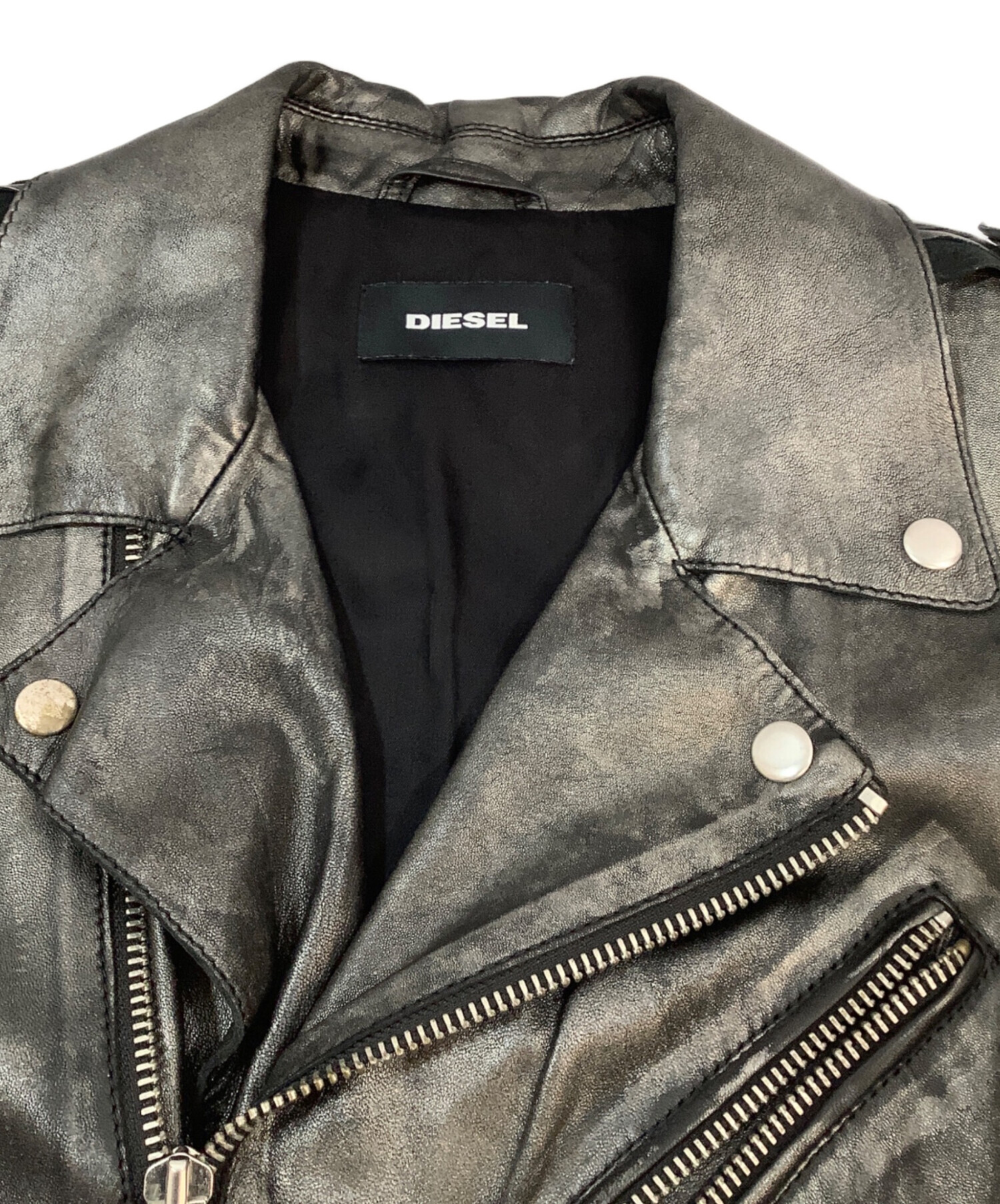 中古・古着通販】DIESEL (ディーゼル) ライダースジャケット シルバー