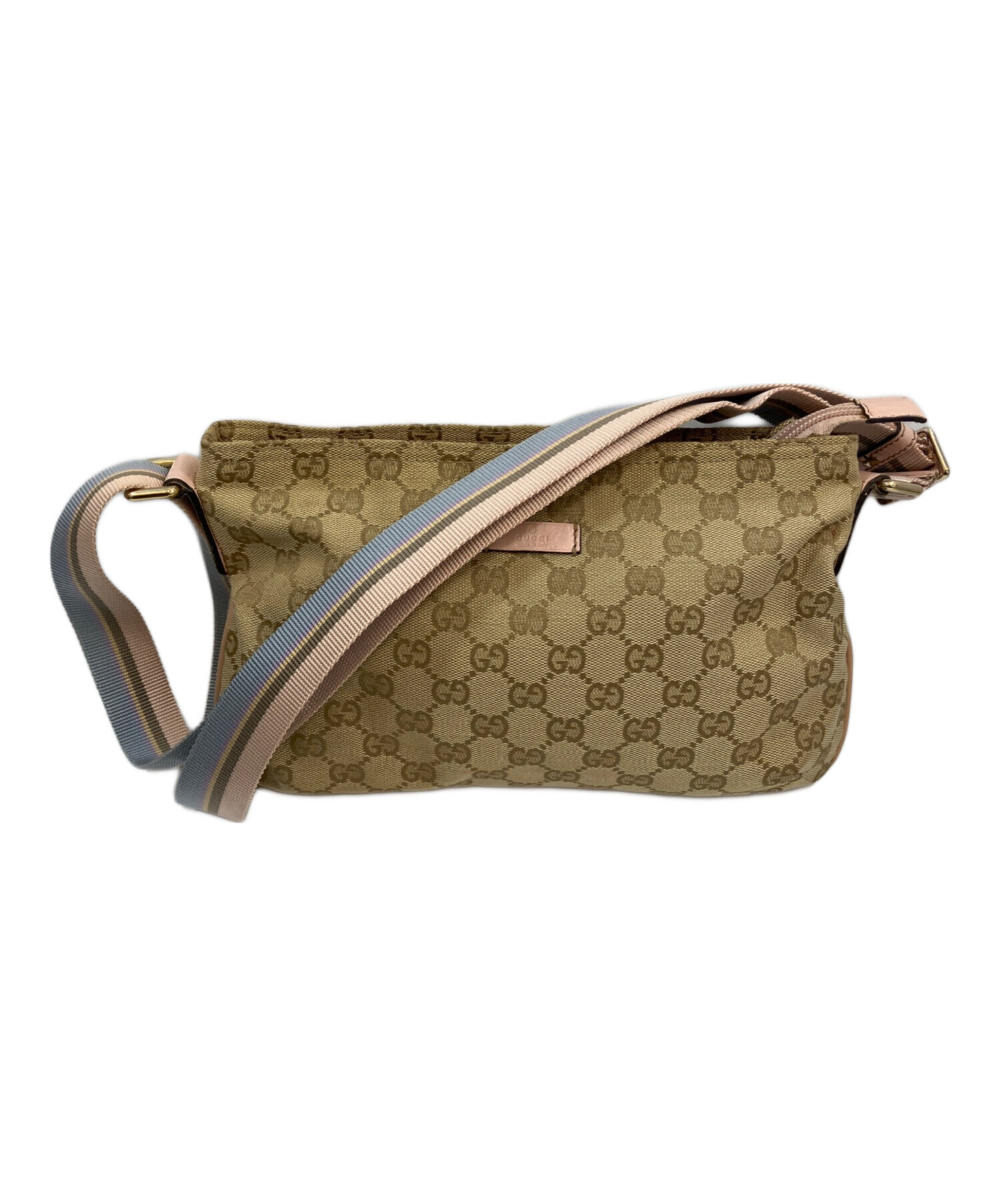 GUCCI ベージュキャンバス ショルダーバッグ　　肩掛け 中古・古着通販】GUCCI (グッチ) ショルダーバッグ ベージュ×ピンク