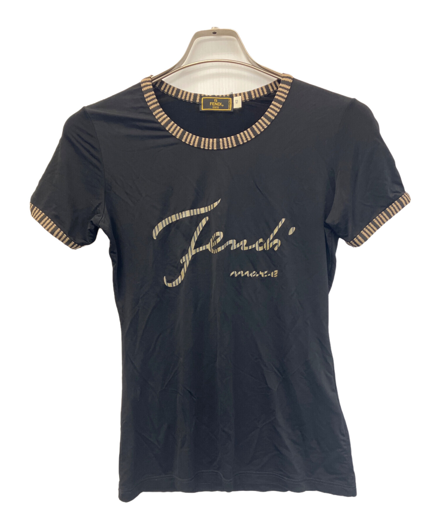 フェンディ FENDI タグ付き Tシャツ カットソー 半袖 ロゴ 黒 38 FENDI - FENDI フェンディ 半袖Tシャツ モンスター ジップの通販 by