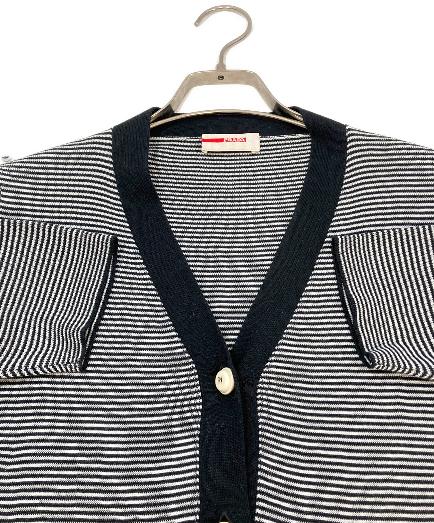 中古・古着通販】PRADA (プラダ) 薄手カーディガン ホワイト×ブラック