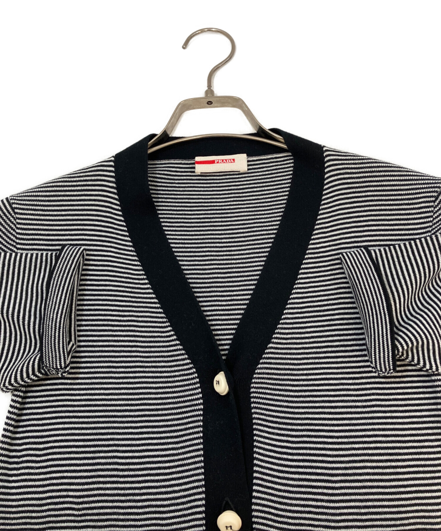 中古・古着通販】PRADA (プラダ) 薄手カーディガン ホワイト×ブラック