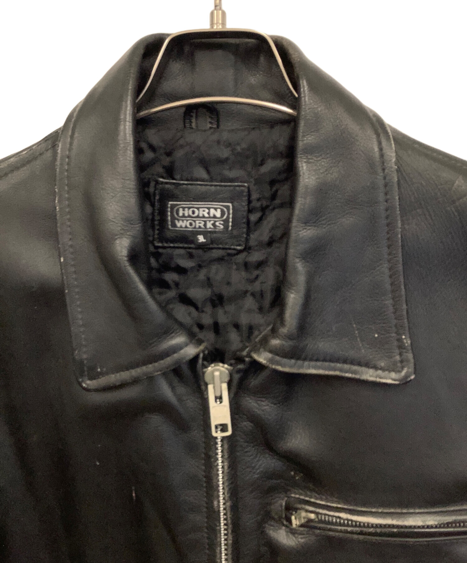 HORN WORKS ライダースジャケット 3L ブラック 中古・古着通販】HORN WORKS (ホーンワークス) シングルライダース