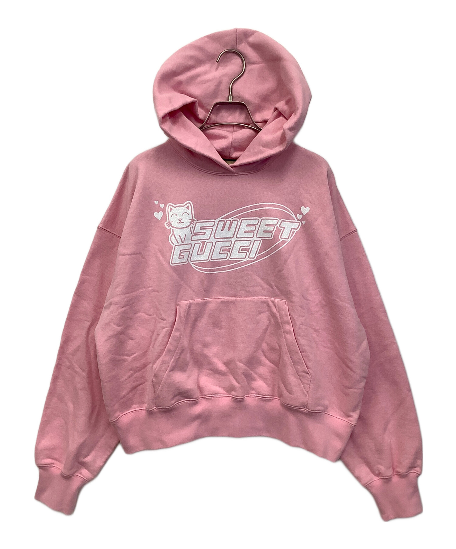 GUCCI グッチ　テニス エンブロイダリー ピンク パーカー 中古・古着通販】GUCCI (グッチ) プルオーバーパーカー ピンク サイズ