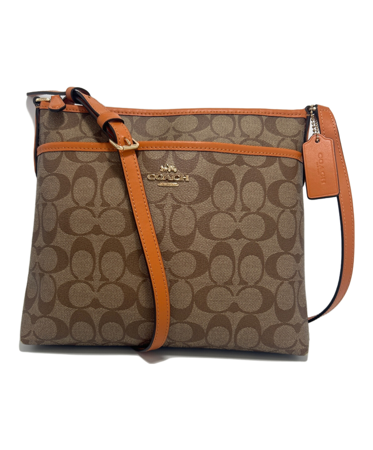 中古・古着通販】COACH (コーチ) ショルダーバッグ ベージュ×オレンジ 