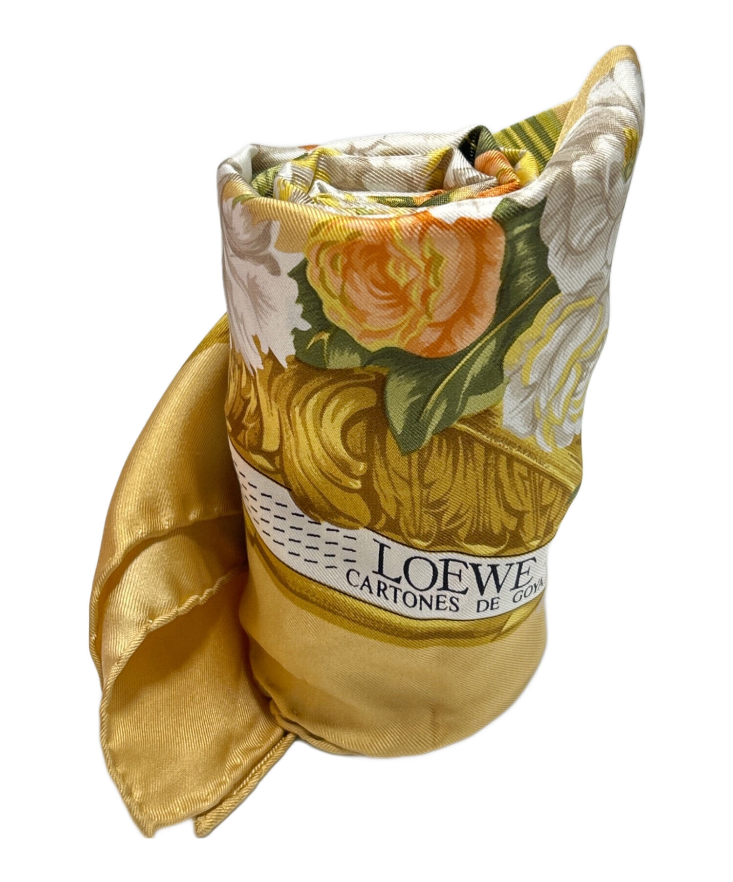 未使用 ■ ロエベ LOEWE シルク 植物柄 シルク スカーフ 大判 中古・古着通販】LOEWE (ロエベ) シルクスカーフ ベージュ×グリーン