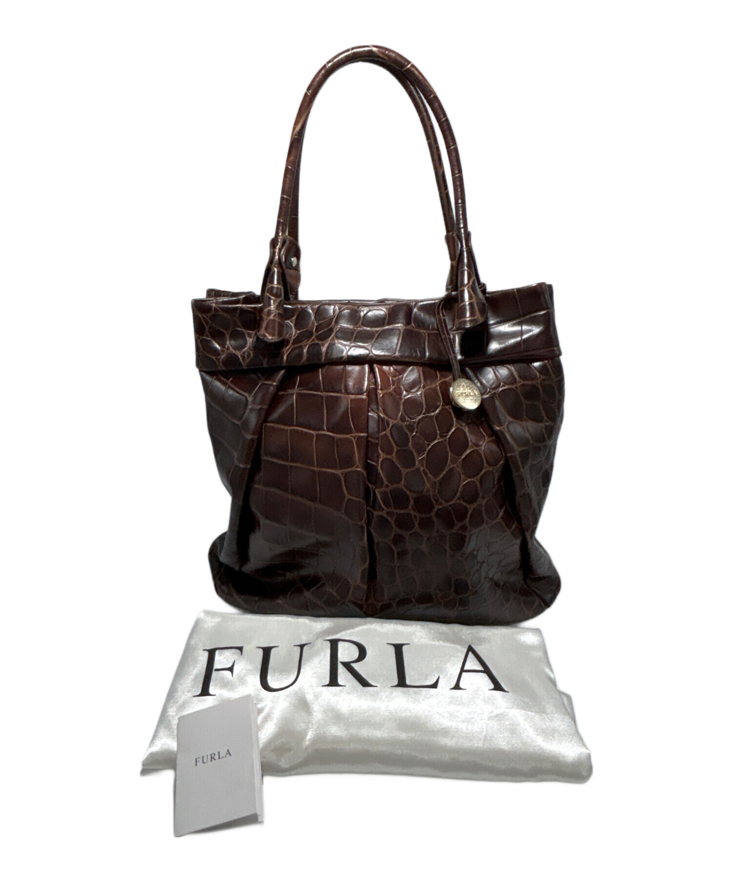 中古・古着通販】FURLA (フルラ) レザー型押しトートバッグ ブラウン 中古・古着通販】FURLA (フルラ) レザー型押しトートバッグ ブラウン