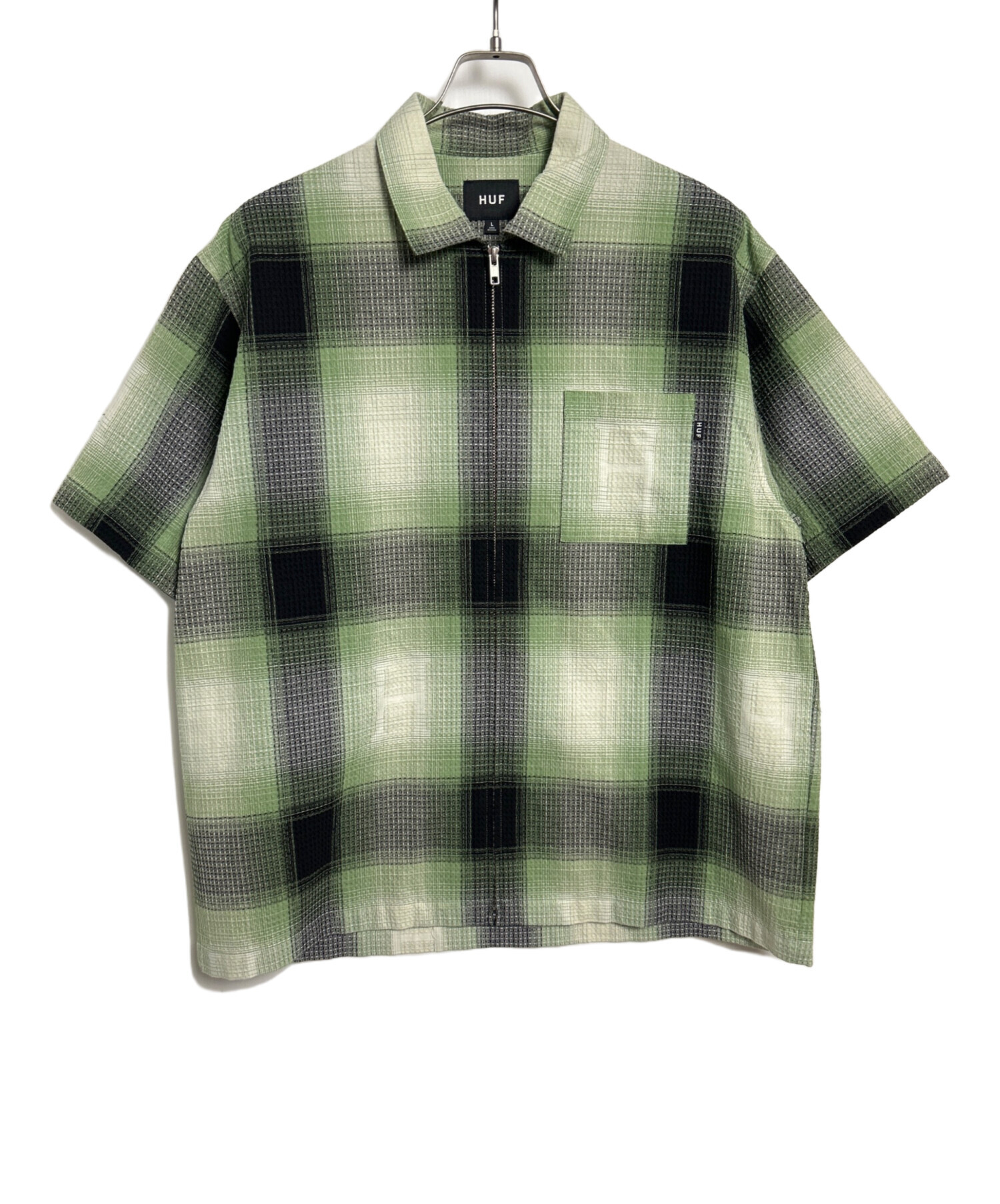 中古・古着通販】HUF (ハフ) 半袖シャツ グリーン×ブラック サイズ:L