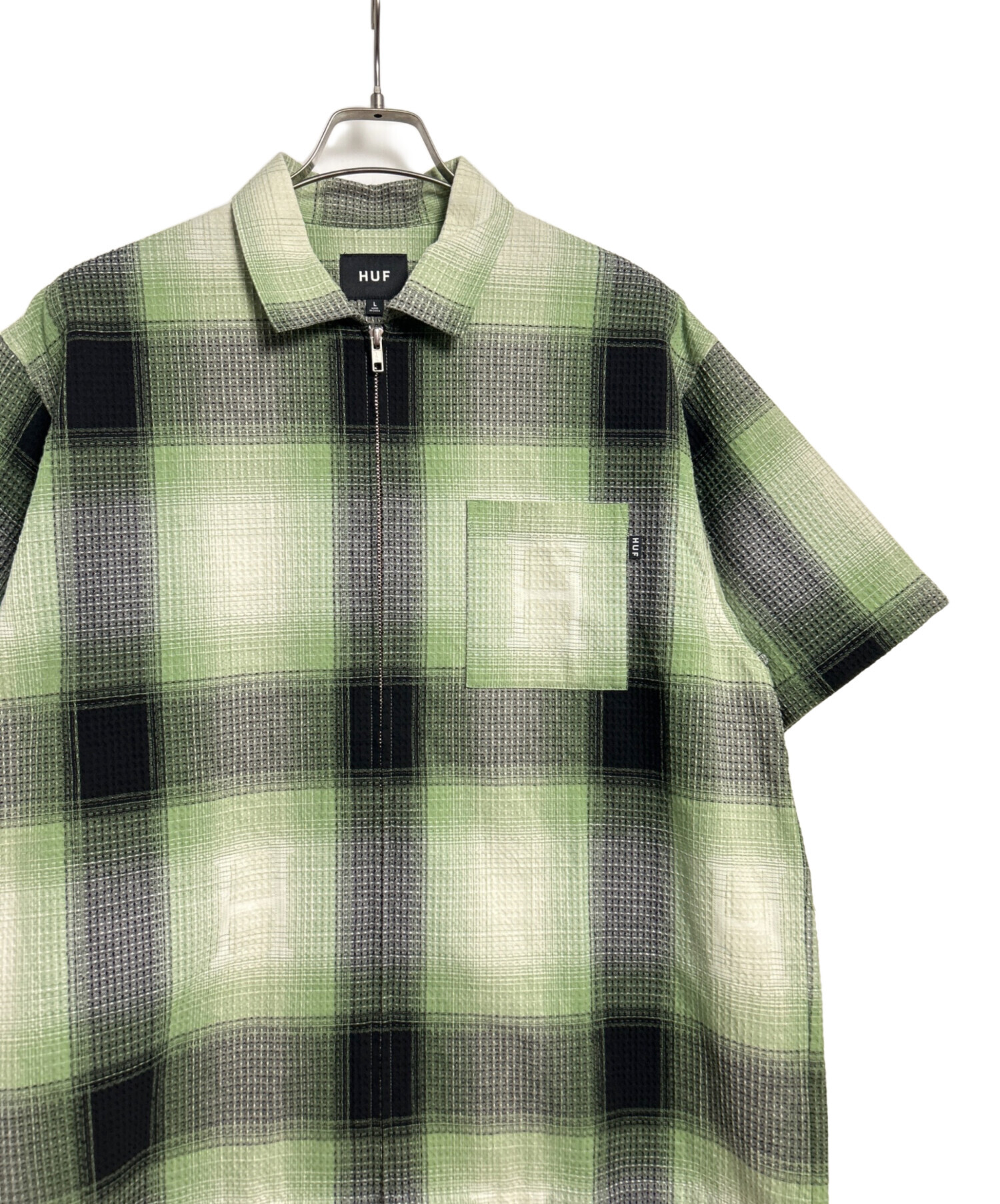 中古・古着通販】HUF (ハフ) 半袖シャツ グリーン×ブラック サイズ:L