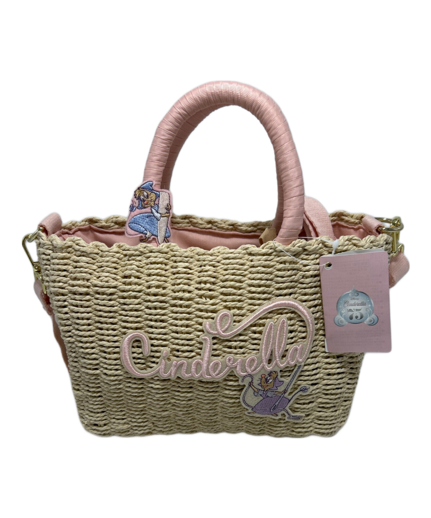 中古・古着通販】DISNEY (ディズニー) カゴバッグ ナチュラル×ピンク