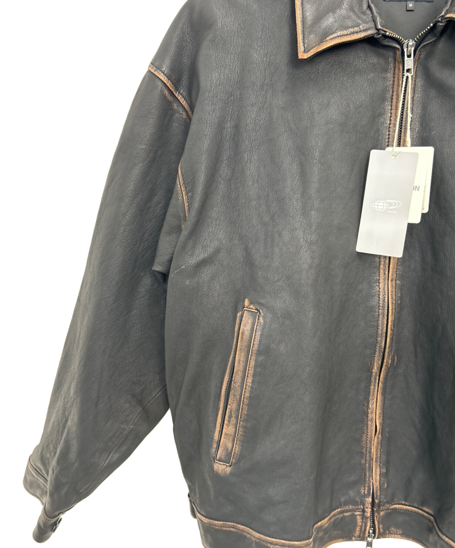 べーやん BEAMS (BEAMS) Distressed Leather Zip Blouson [Wide Fit] (Blouson