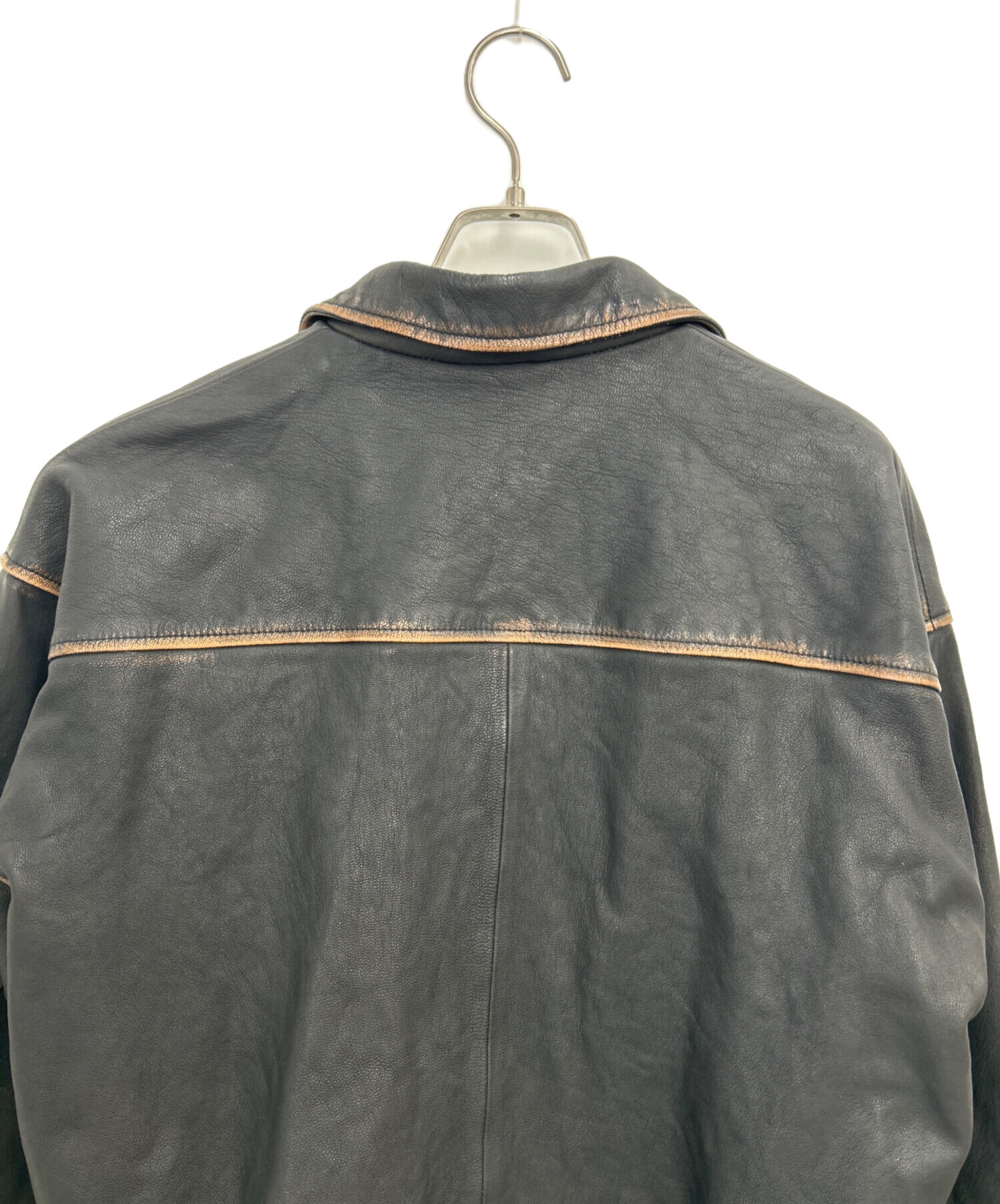 べーやん BEAMS（ビームス）ユーズド加工 レザー ジップブルゾン【ワイド