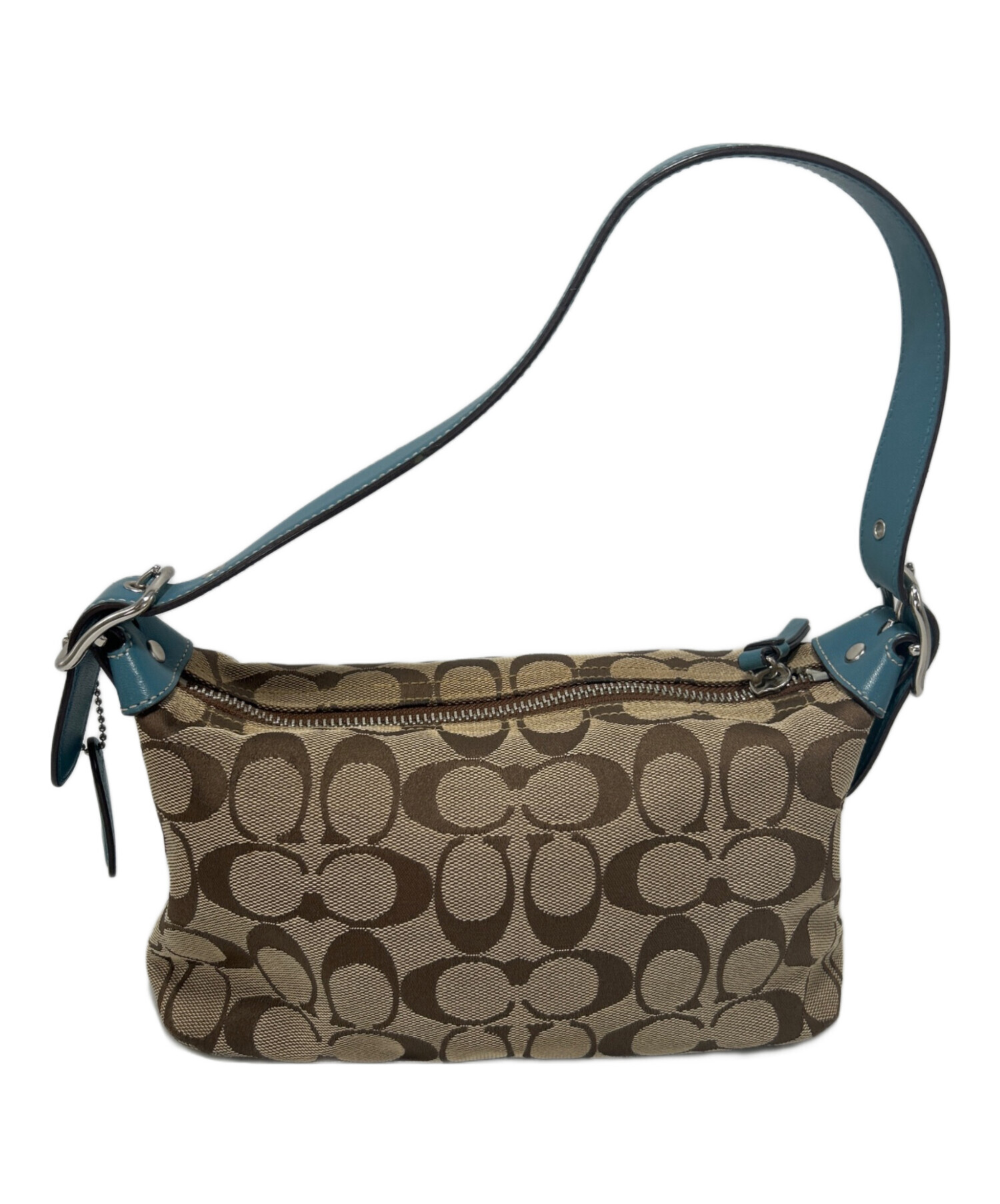 中古・古着通販】COACH (コーチ) アクセサリーポーチ ベージュ×ブルー 